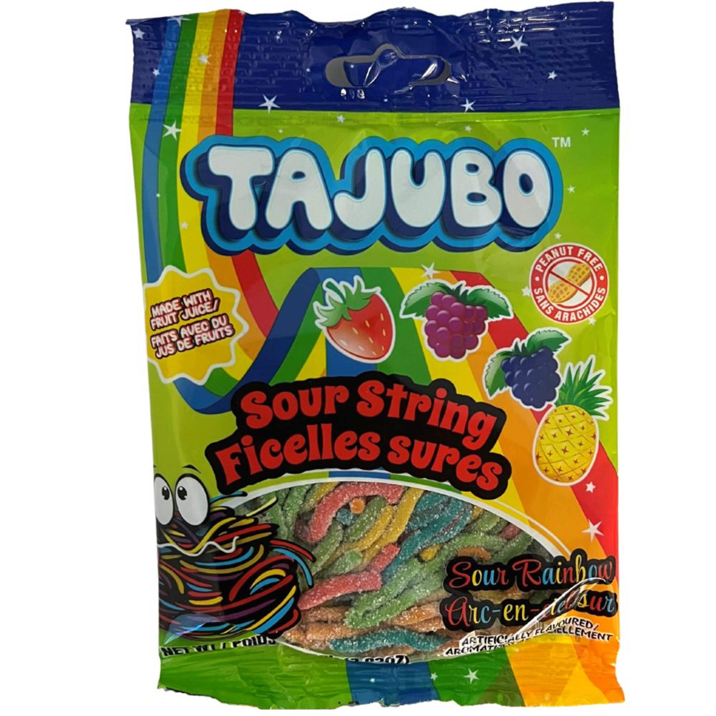 Tajubo Sour String Rainbow Gummy, Assorted Fruits, Multi-Coloured, 80-g, Chewy Candy, for Birthday/Party Favour Front_Flat