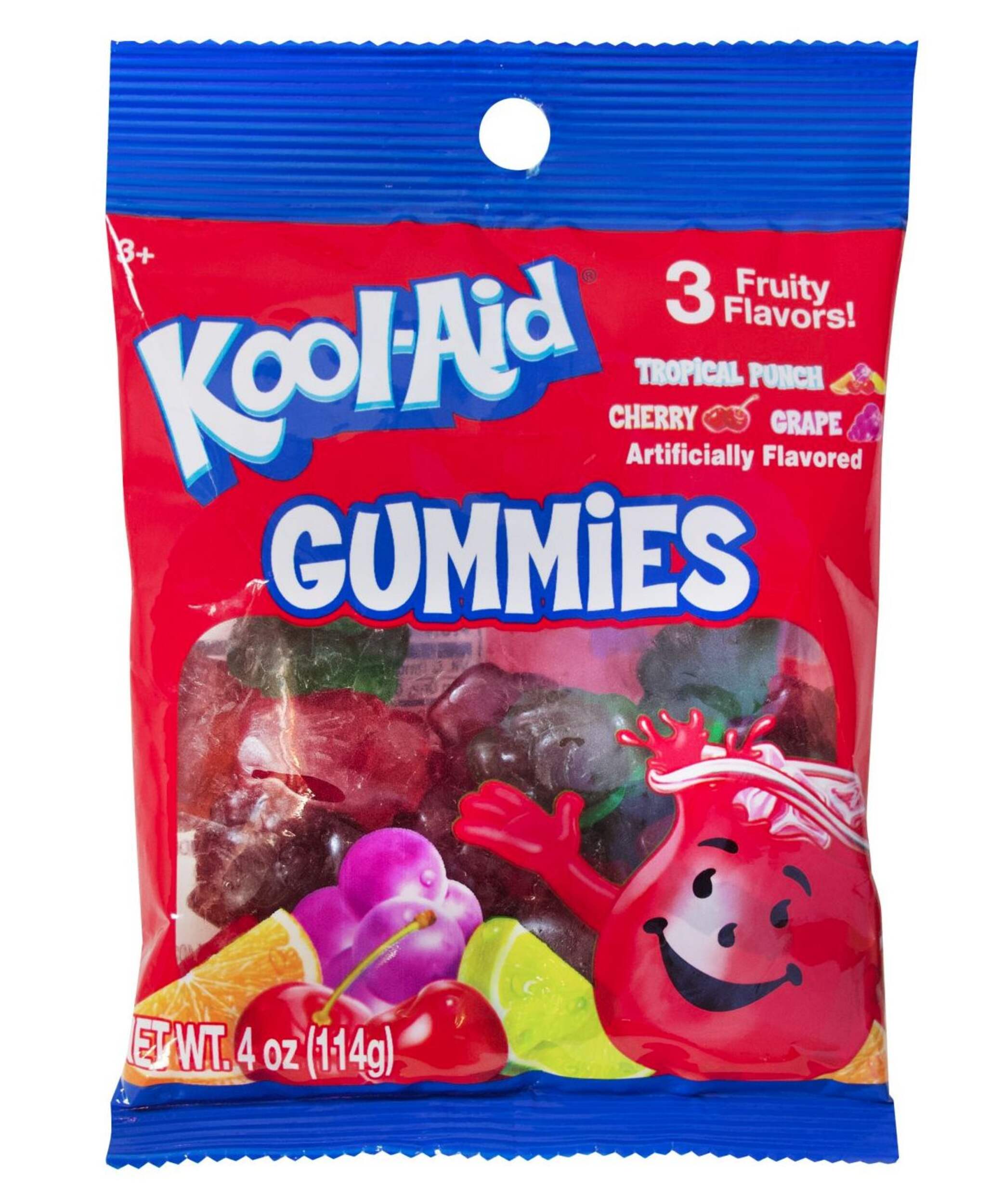 Kool-Aid Fruit Gummies, Tropical Punch/Cherry/Grape, Multi-Coloured, 114-g, Chewy Candy, for Birthday/Party Favour Front_Flat