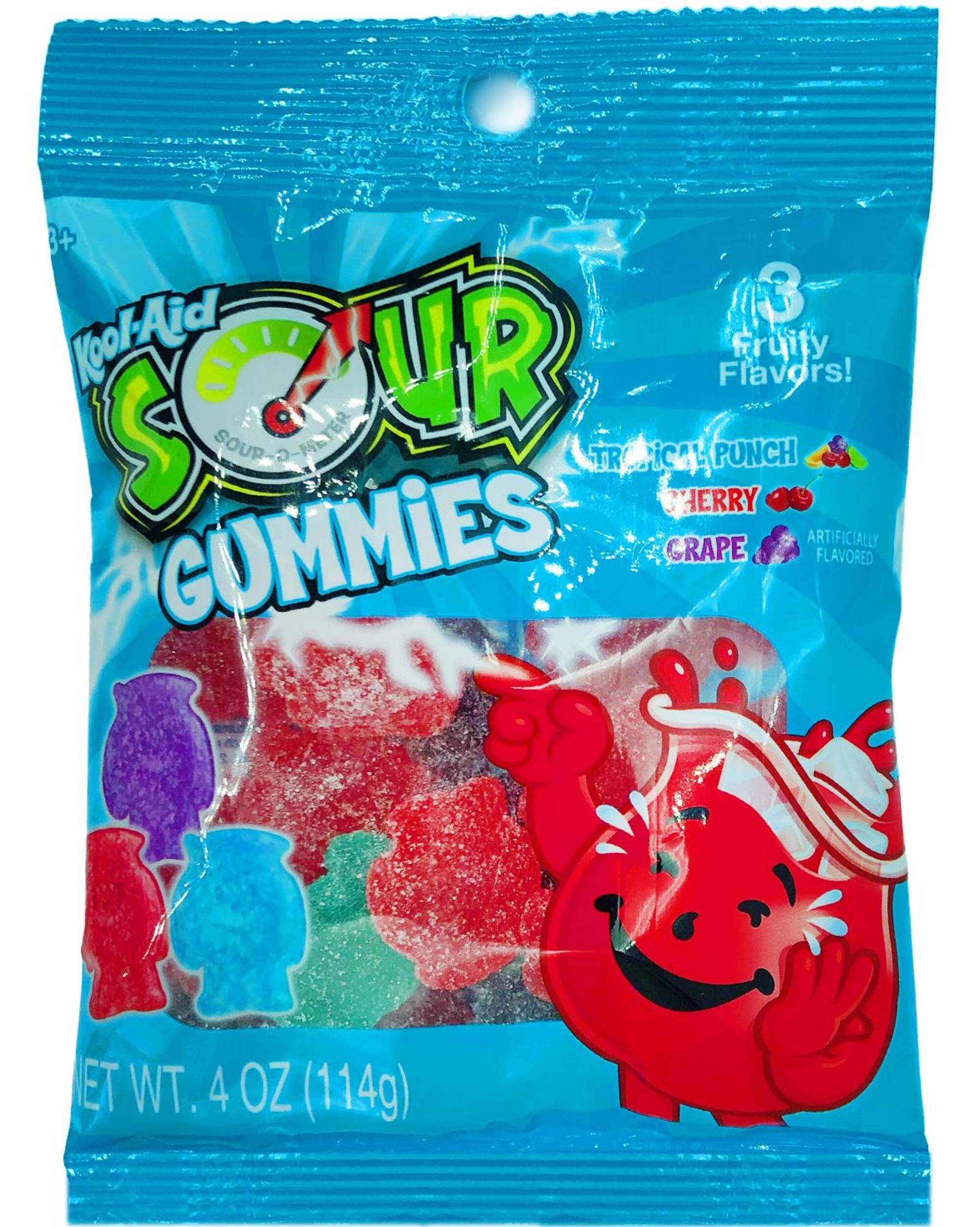 Kool-Aid Sour Gummies, Tropical Punch/Cherry/Grape, Multi-Coloured, 11-g, Chewy Candy, for Birthday/Party Favour Front_Flat