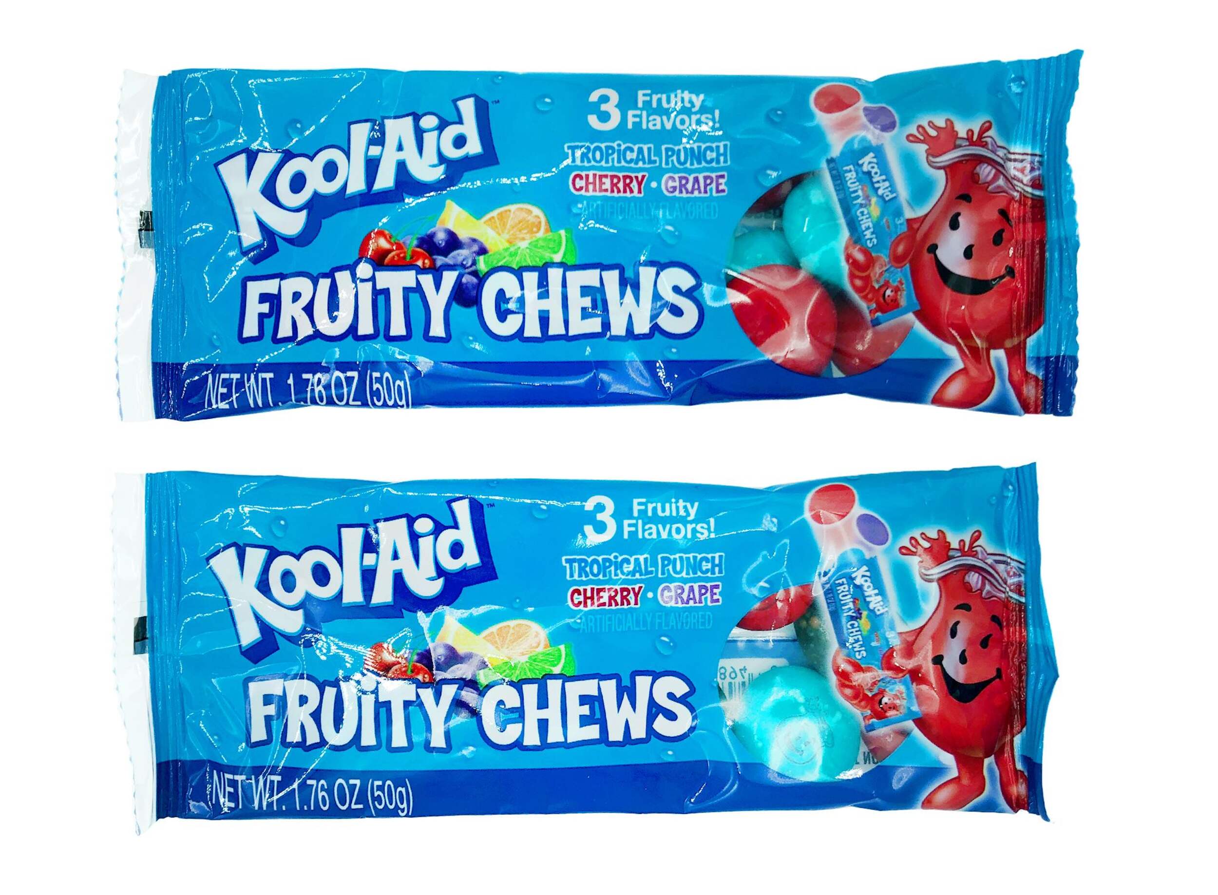 Kool-Aid Fruity Chews, Tropical Punch/Cherry/Grape, Multi-Coloured, 50-g, Chewy Candy, for Birthday/Party Favour Front_Flat