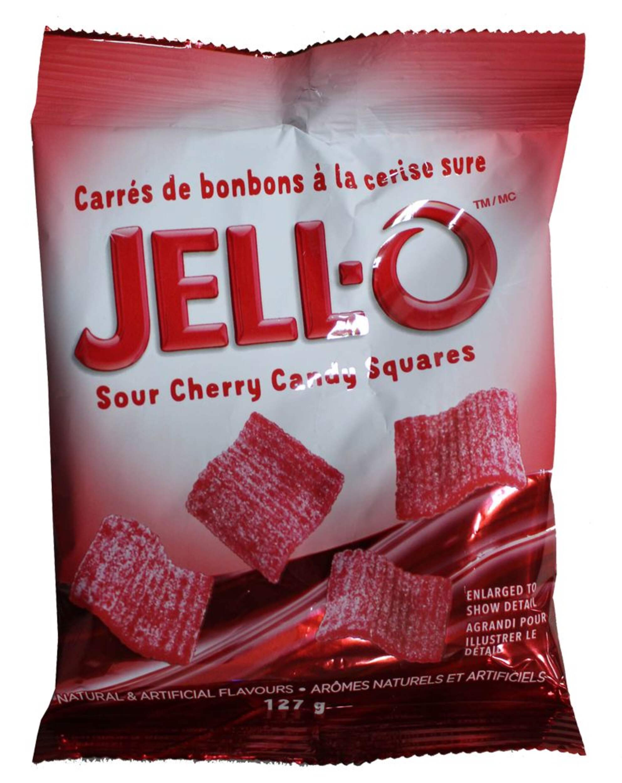 Jell-O Sour Candy Squares, Cherry, Red, 127-g, Chewy Candy, for Birthday/Party Favour Front_Flat