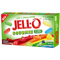 Jell-O Super Sour Mix, Assorted Fruits, Multi-Coloured, 120-g, Chewy Candy, for Birthday/Party Favour Front_Angled_Left