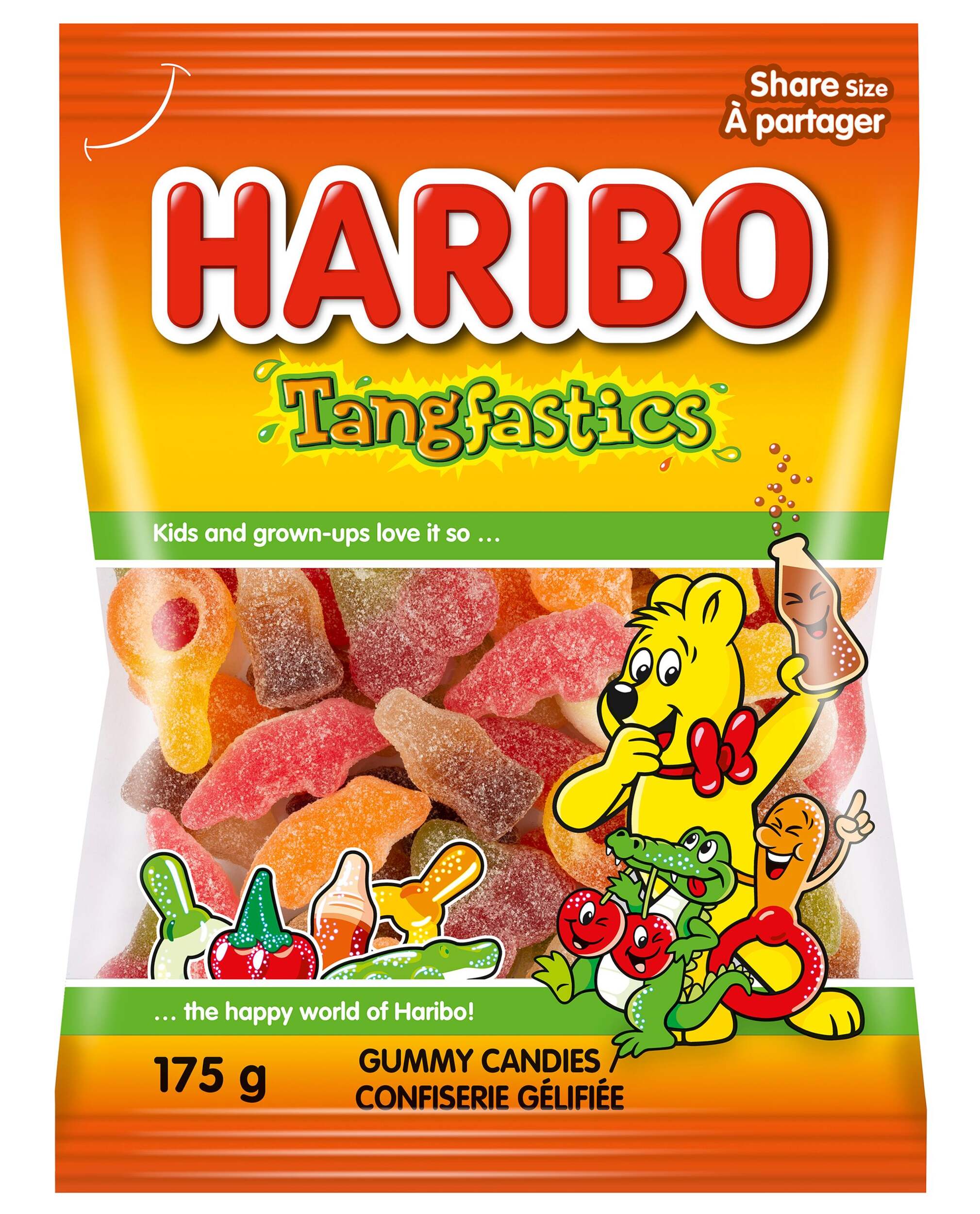 Haribo Tangfastics Classic Gummy Types, Sour Flavours, Multi-Coloured, 175-g, Chewy Candy, for Birthday/Party Favour Front_Flat