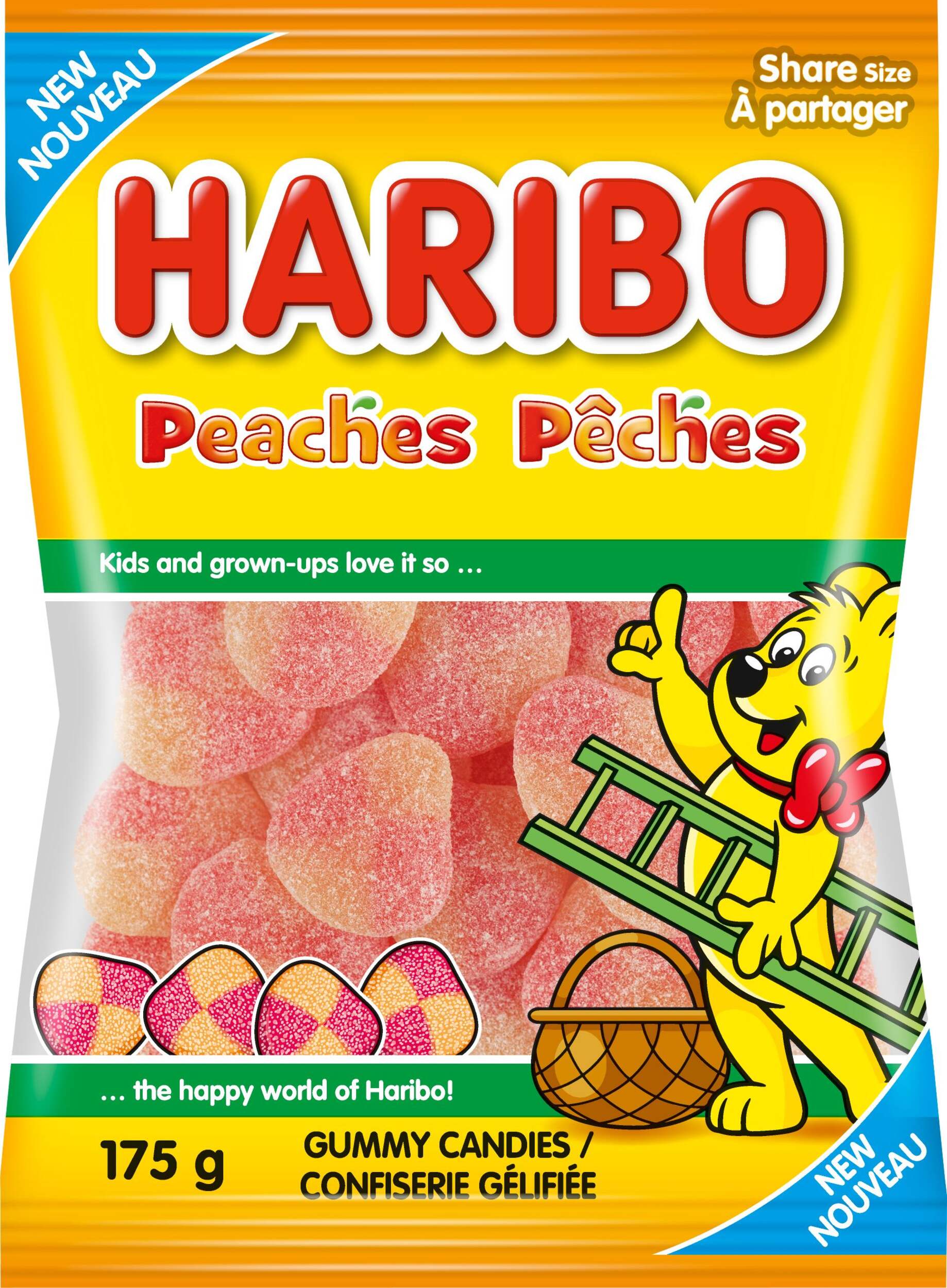 Haribo Peaches, Pink, 175-g, Chewy Candy, for Birthday/Party Favour Front_Flat