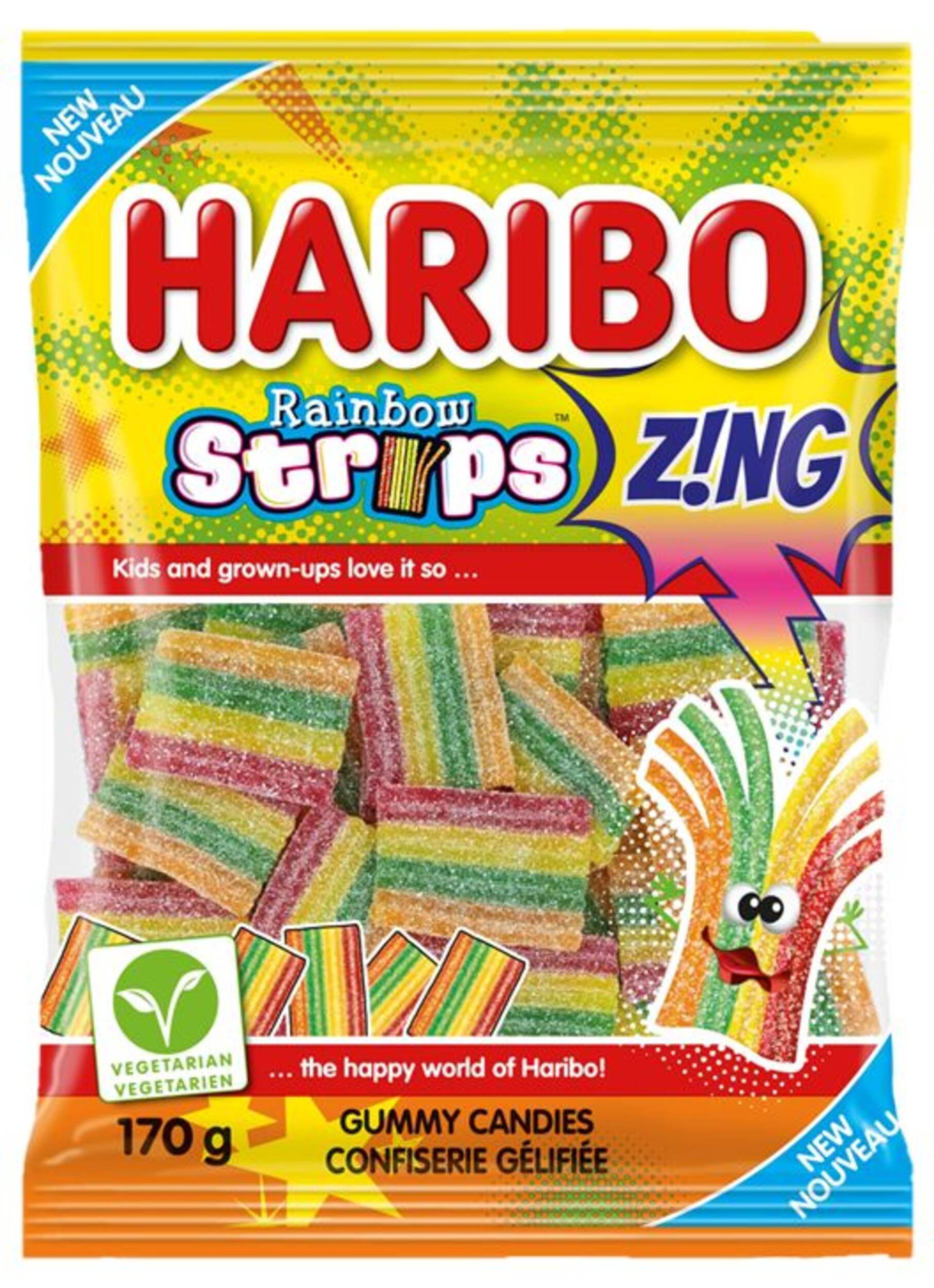 Haribo Rainbow Strips, Assorted Fruits, Multi-Coloured, 170-g, Fruity Chewy Candy, for Birthday/Party Favour Front_Flat