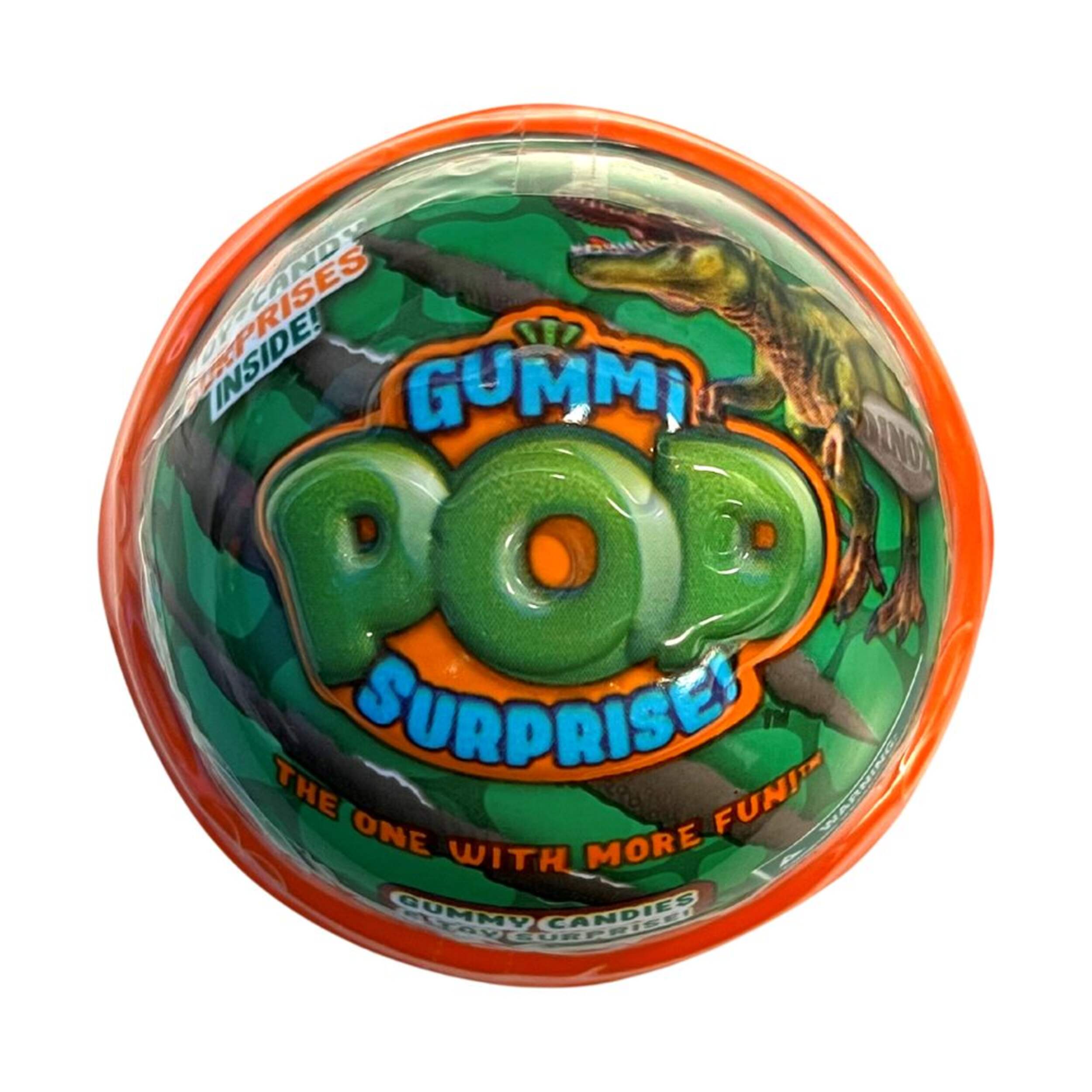 Dinosaur Gummi Pop Surprise, Assorted Flavours, Multi-Coloured, 20-g, Chewy Candy, for Birthday/Party Favour Front_Flat