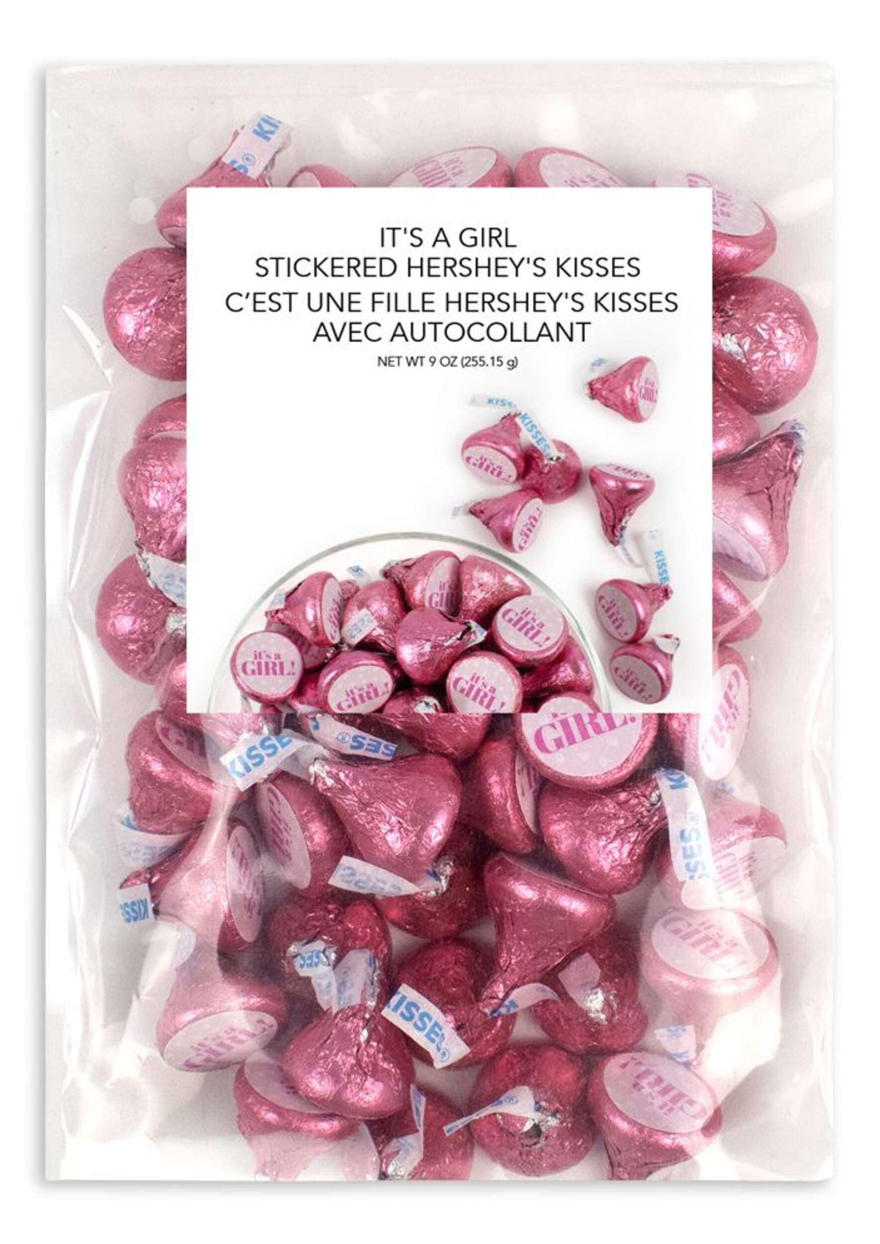 Hershey's Kisses "It's a Girl" Stickered Chocolates, Milk Chocolate, Pink, 250-g, for Gender Reveal/Baby Shower Front_Flat