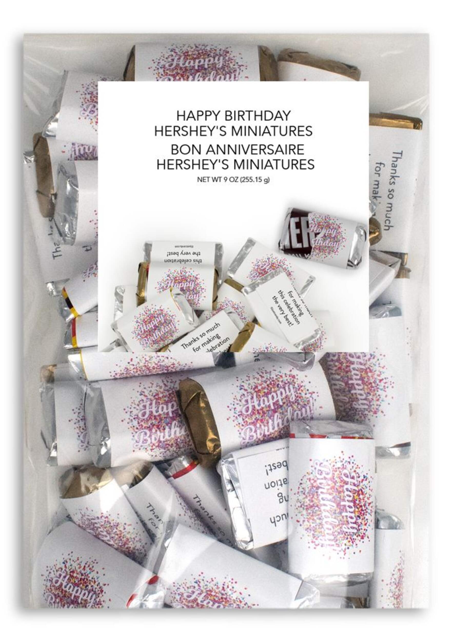 Hershey's "Happy Birthday" Stickered Chocolates, Assorted Chocolate Flavours, Gold, 250-g, for Birthday Party Front_Flat