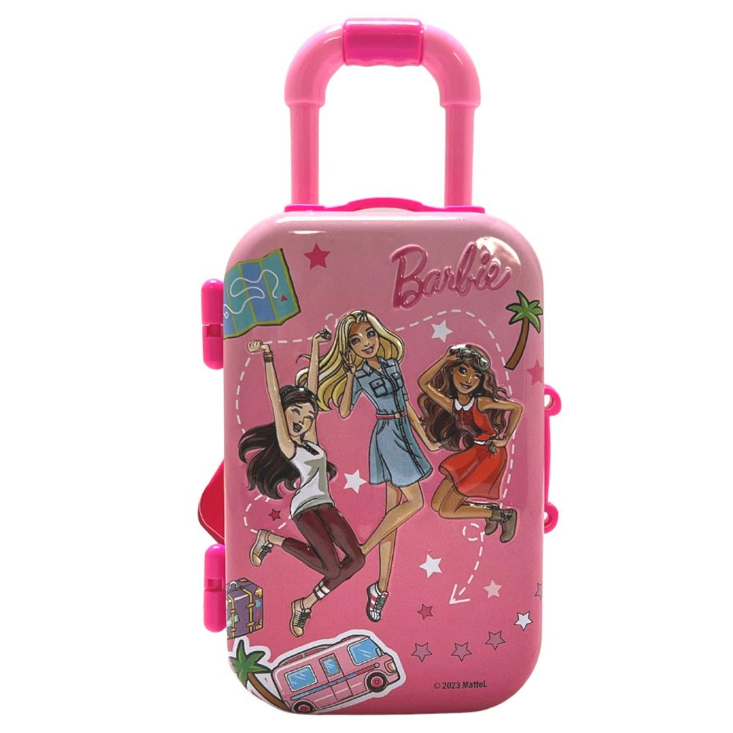 Mattel Barbie Candy Luggage Case, Assorted Flavours, Pink, 6-g, Hard Candy Party Favour, for Birthday/Party Front_Flat