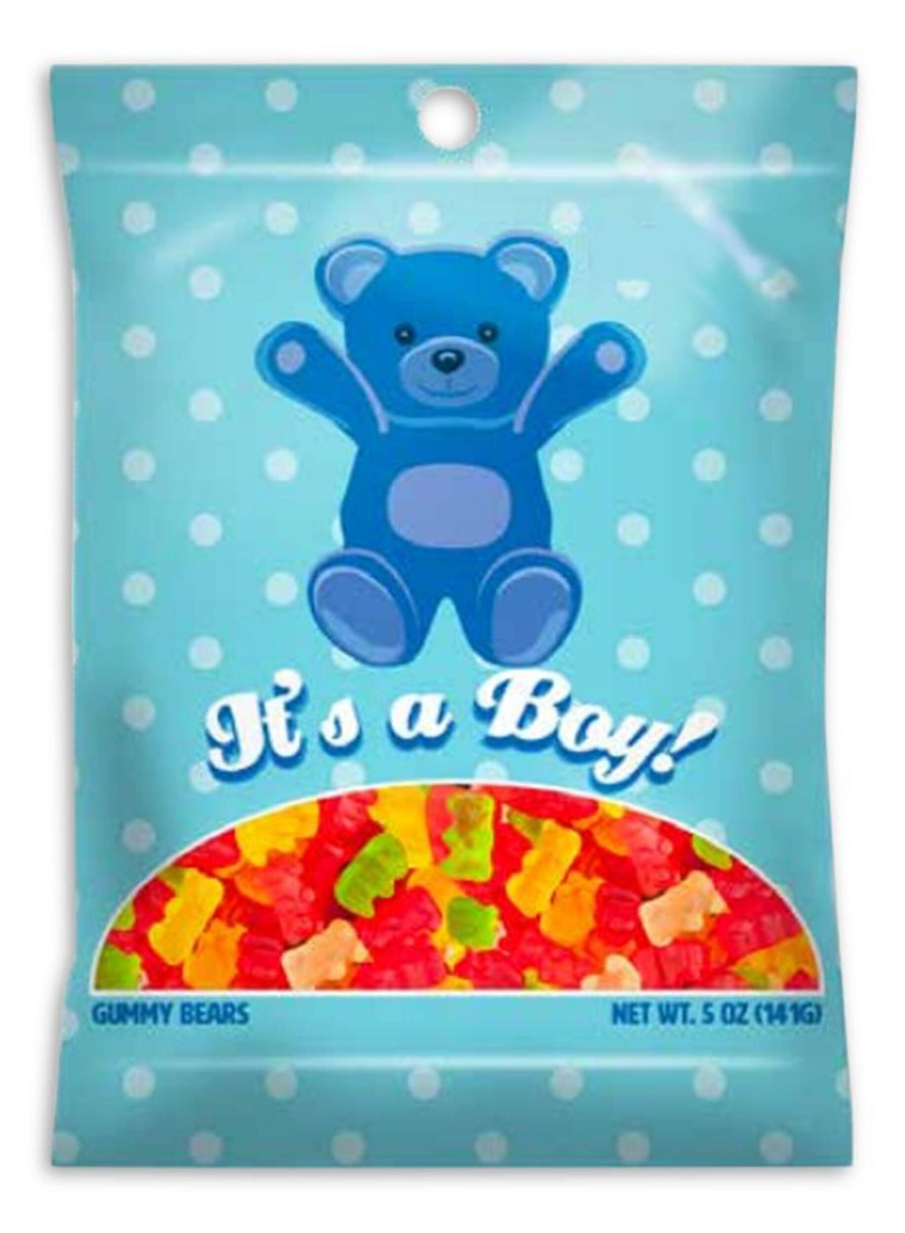 "It's a Boy" Gummy Bears, Assorted Fruits, Blue, 142-g, Chewy Candy, for Gender Reveal/Baby Shower Front_Flat