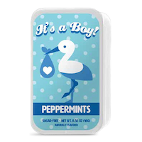 "It's a Boy" Mint Tin, Peppermint, Blue, 15-g, for Gender Reveal/Baby Shower Front_Flat