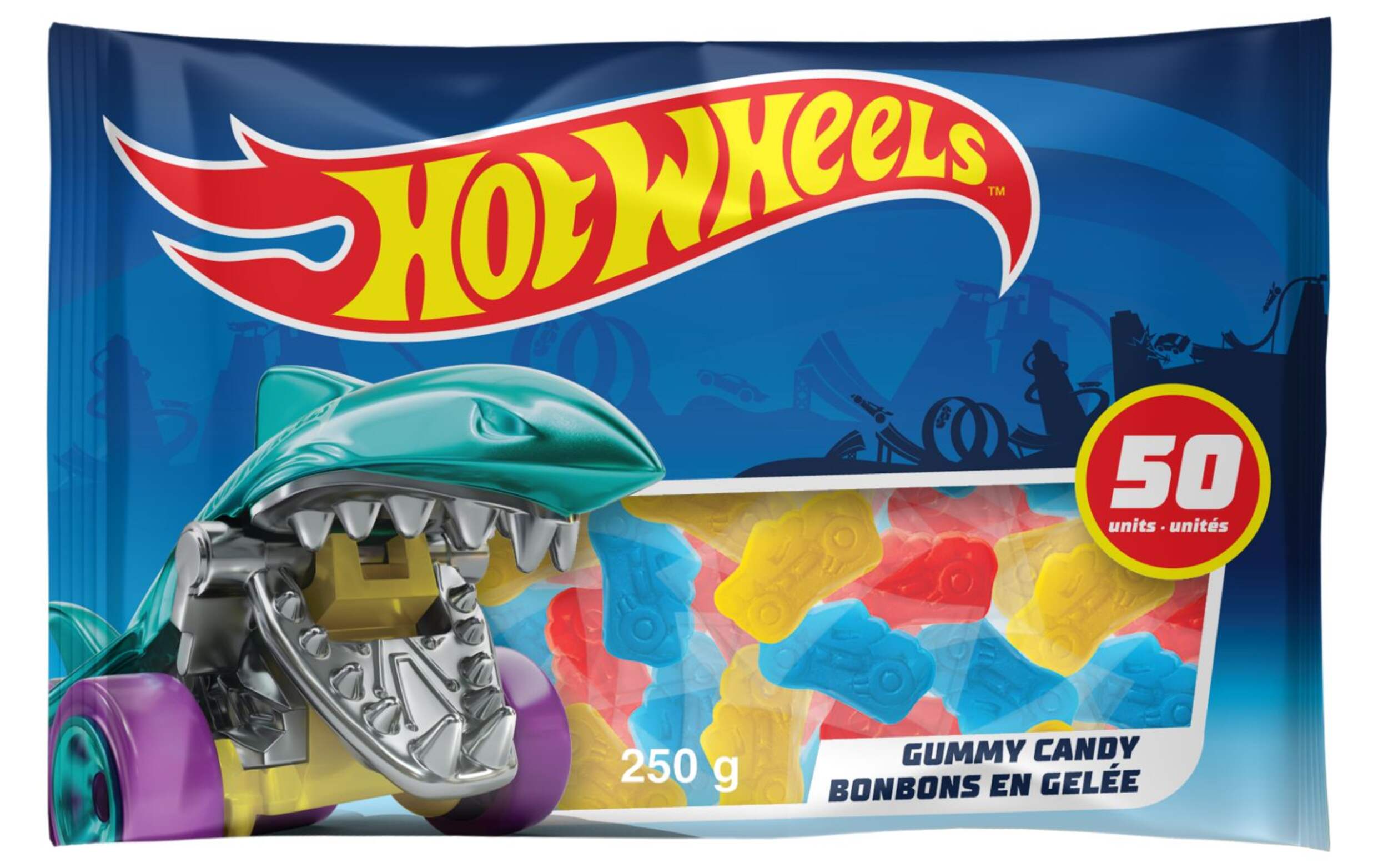 Bonbons gélifiés Mattel Hot Wheel, choix de fruits, bonbon tendre, multicolore, paq. 50, pour fête d'anniversaire/cadeau-surprise Front_Flat