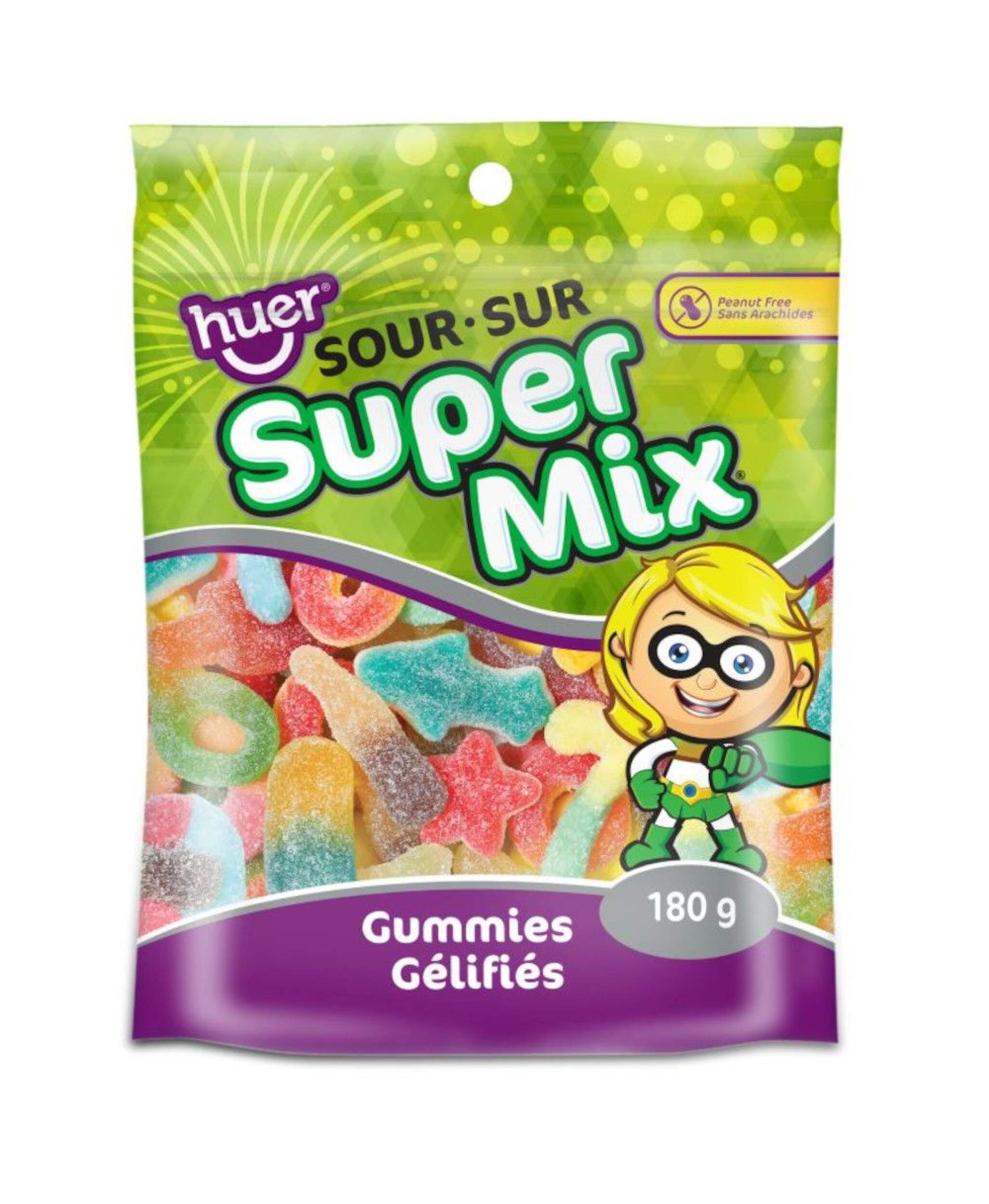 Bonbons gélifiés surs Huer Super Mix, sans arachides, 180 g Front_Flat