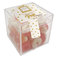 "Ready to Pop" Mini Gummy Peach Rings, Pink/White, 113-g, Chewy Candy, for Gender Reveal/Baby Shower Front_Angled_Right