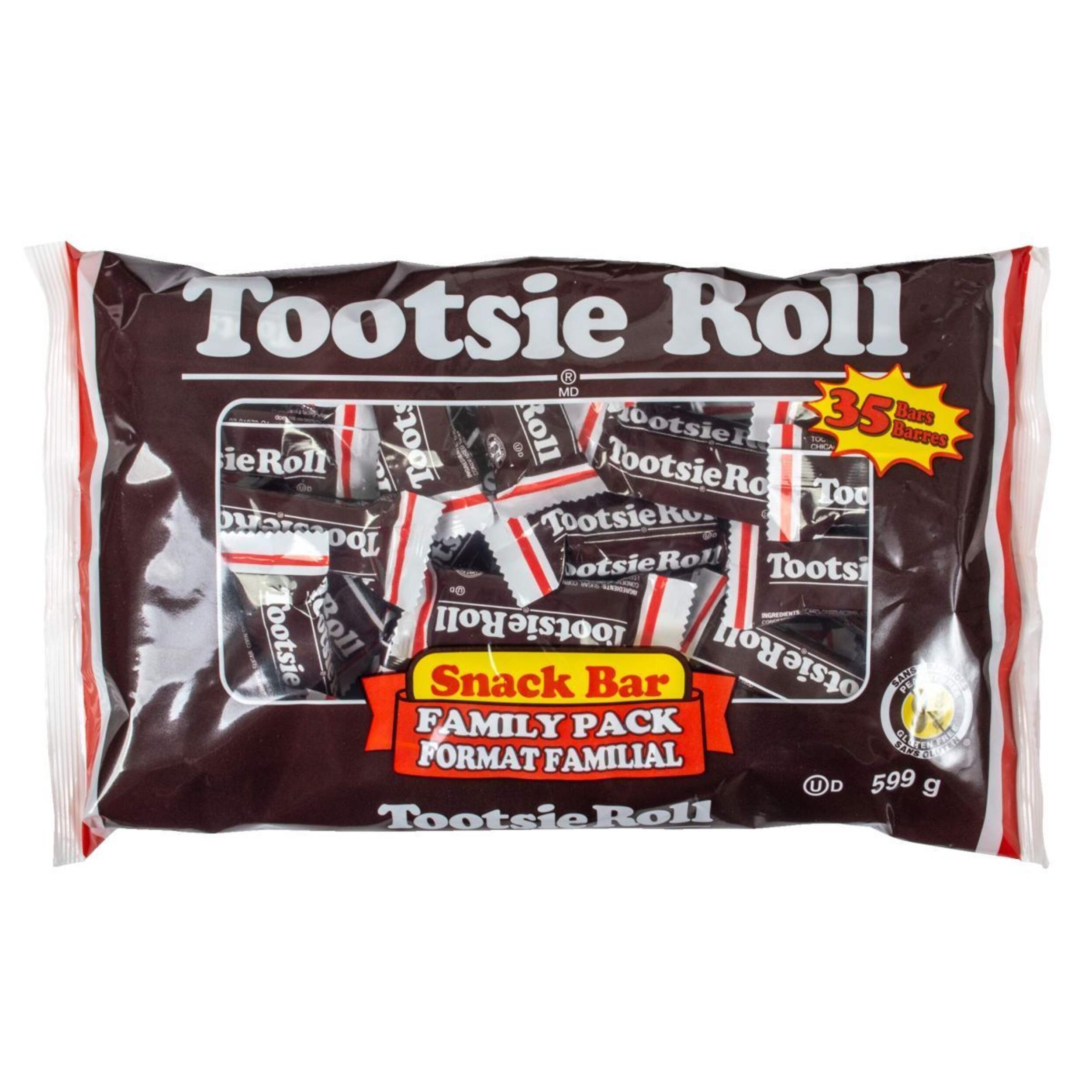 Tootsie Roll Snack Bar Family Pack, Chocolate, Brown, 35-pk, Chewy Candy, for Birthday/Party Favour/Halloween Front_Flat