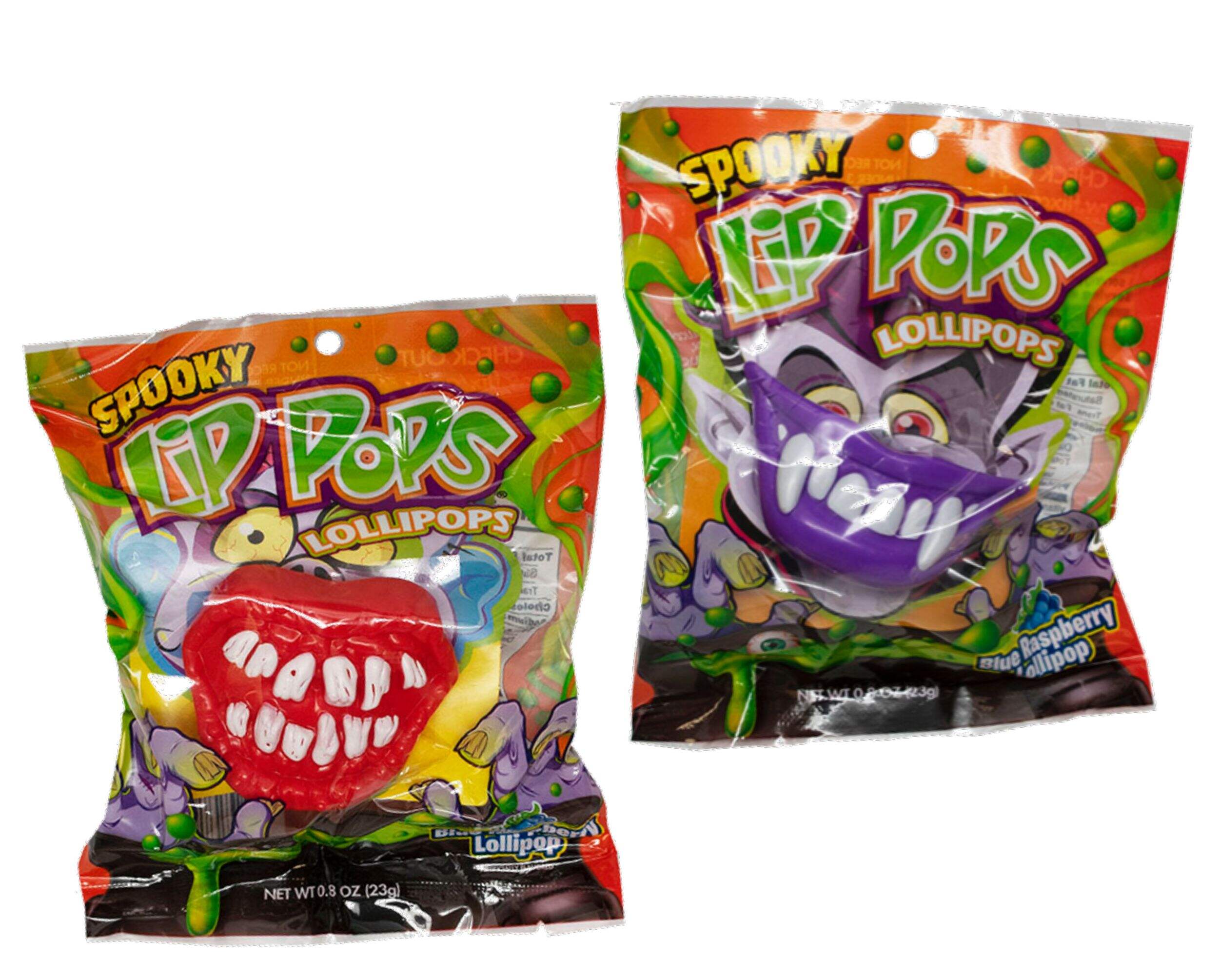 Vampire & Monster Spooky Lip Pops Lollipops, Blue Raspberry, Purple/Red, 23-g, Candy for Halloween Front_Flat