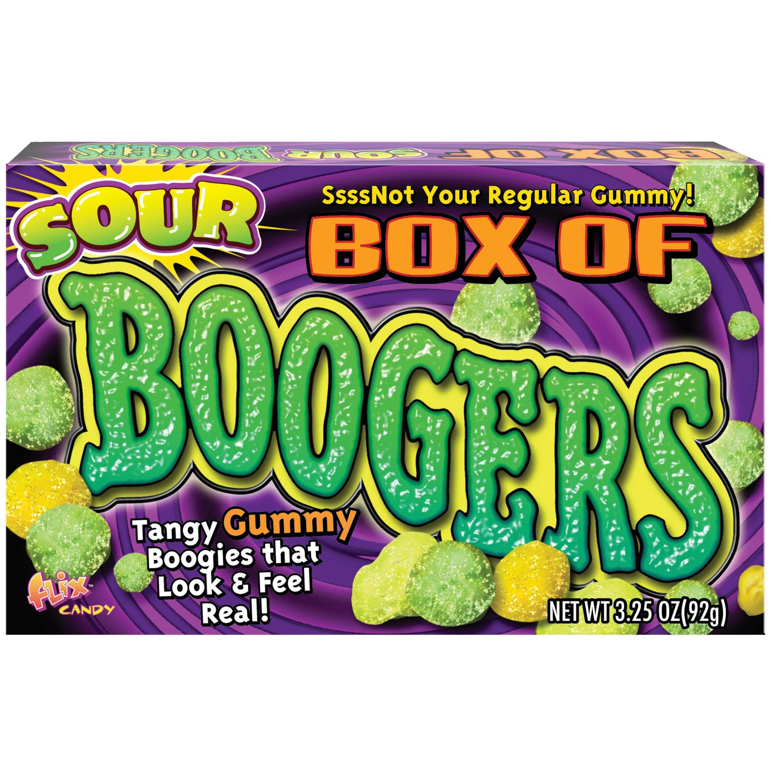 Snot Your Regular Gummy: Box of Sour Boogers, Tangy, Green/Yellow, 92-g, Candy for Halloween Front_Elevated