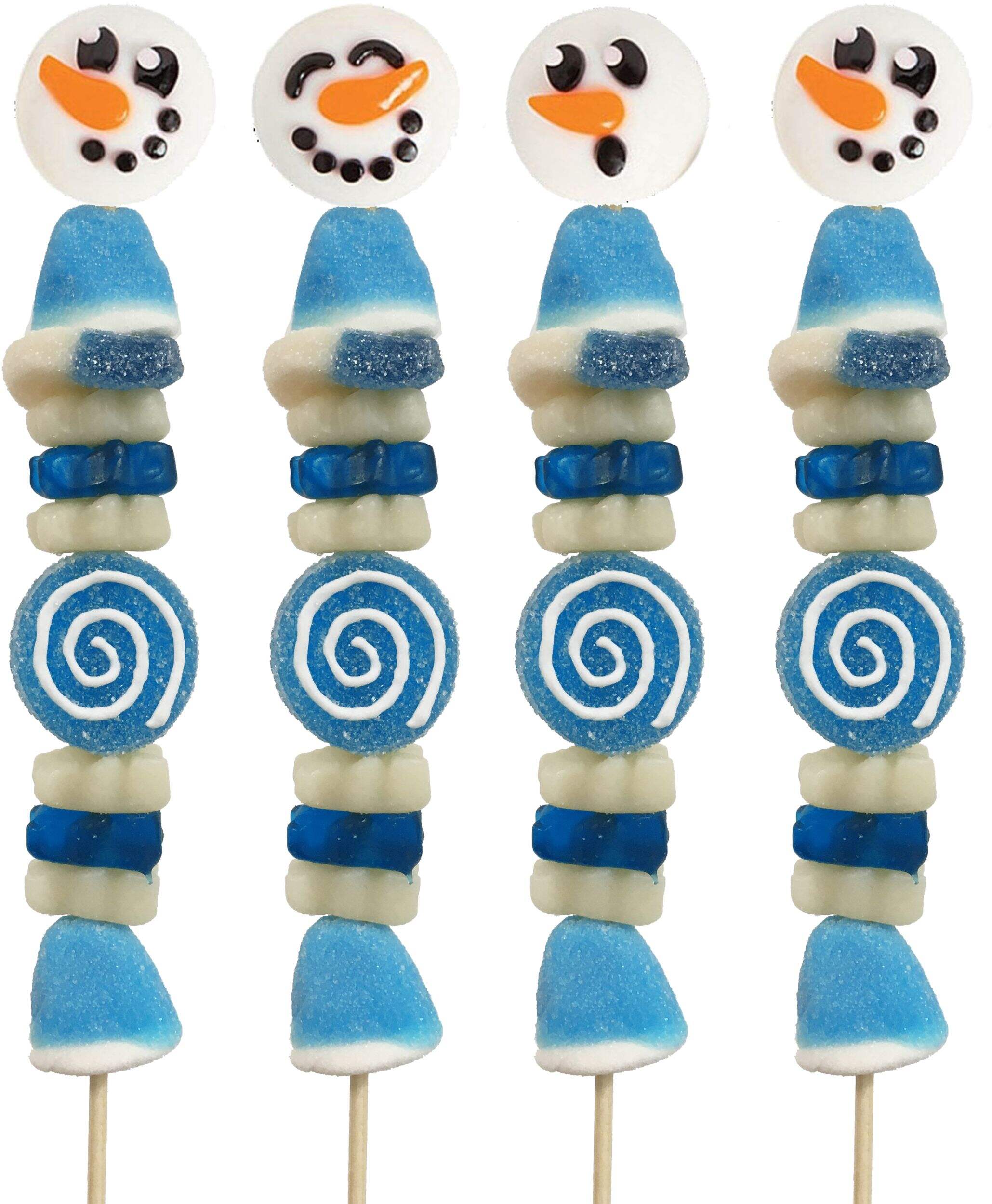 Snowman Winter Gummy Skewer, Assorted Fruits, White/Blue, 70-g, Chewy Candy, for Christmas Front_Flat