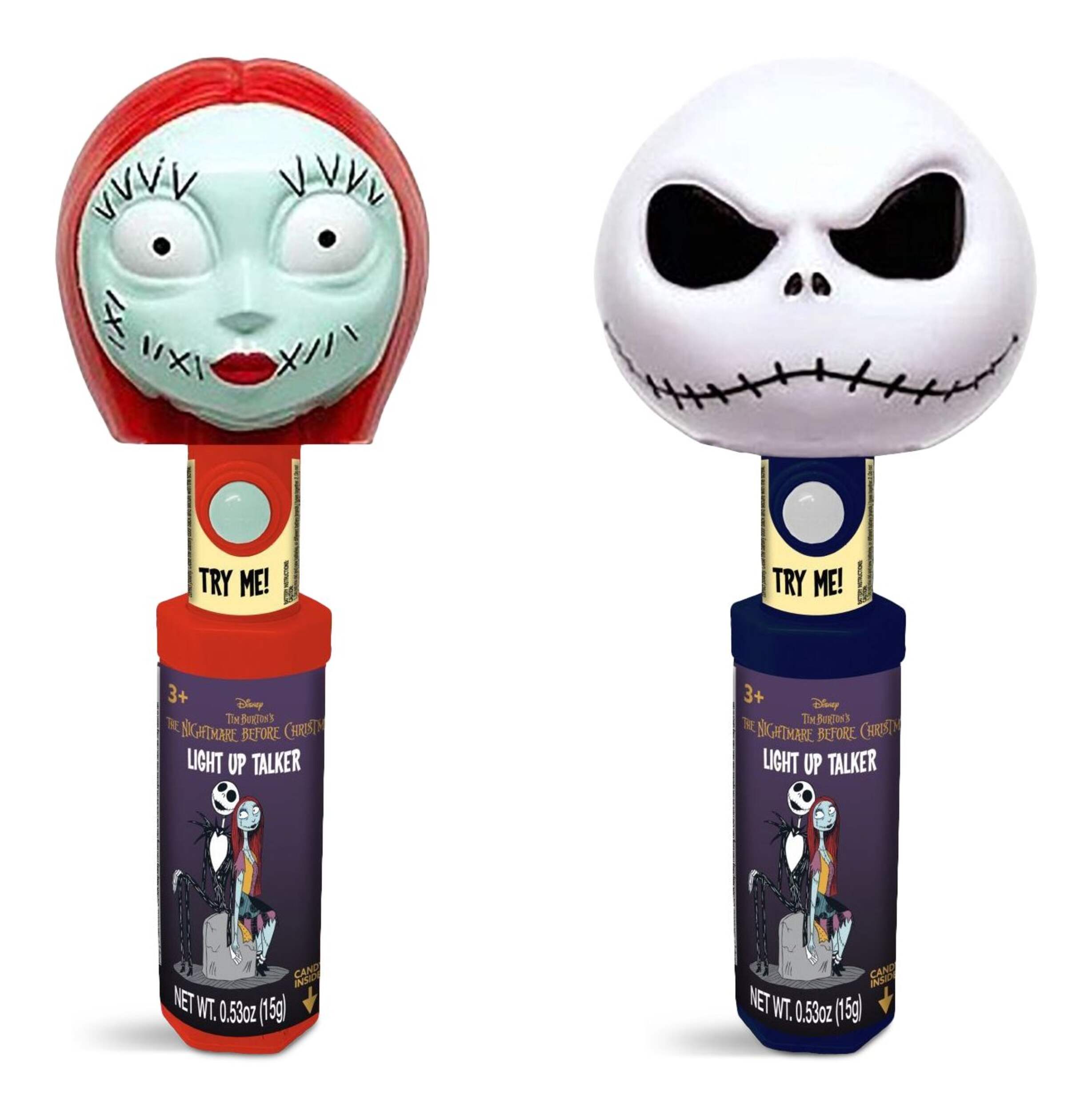 Disney The Nightmare Before Christmas Jack Skellington & Sally Light-Up Talker with Music & Candy, Variety, Black/White, 15-g, Candy for Halloween Front_Flat