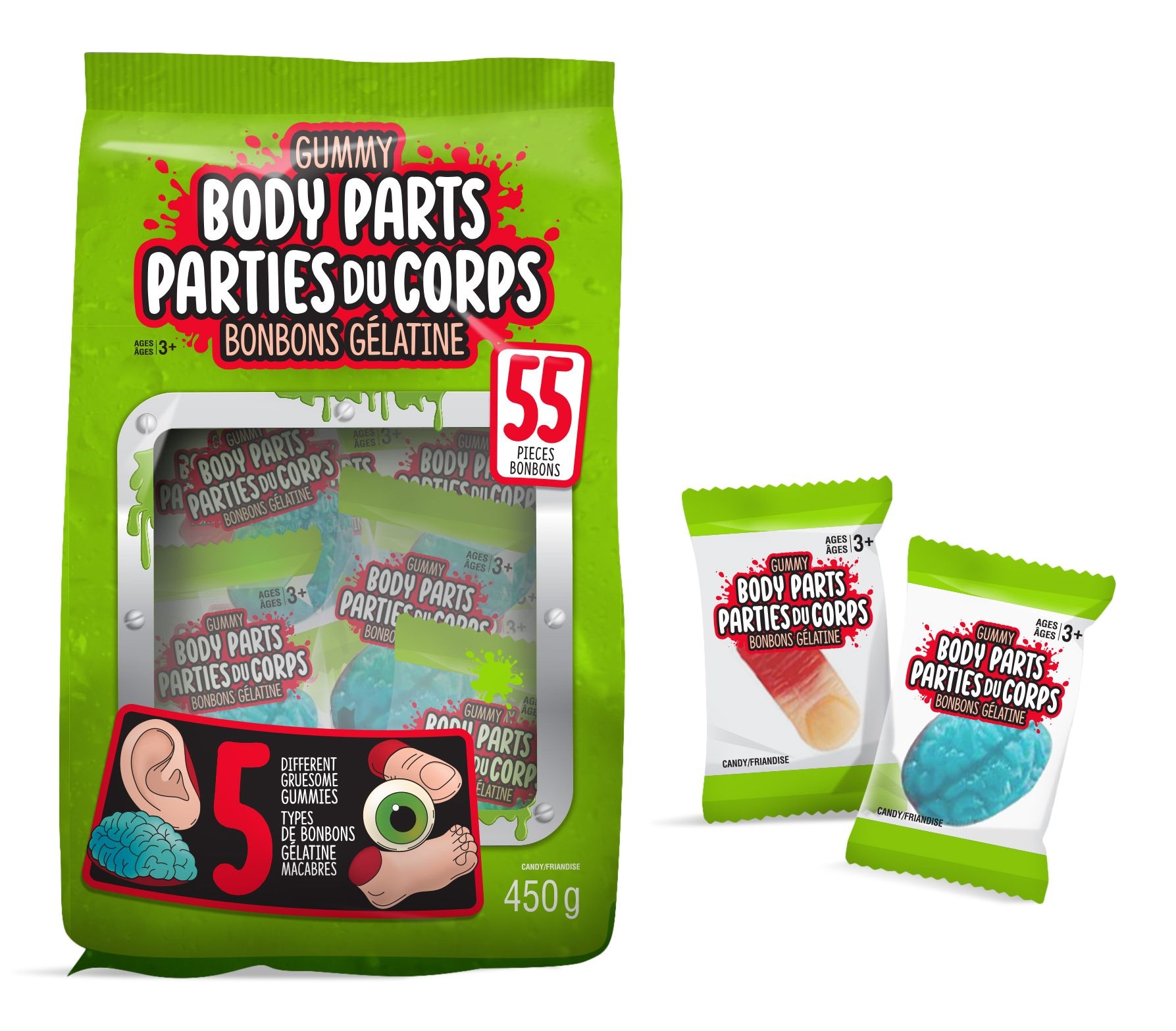 Gummy Shaped Body Parts, Variety Pack, MultiColoured, 55pk, Candy for