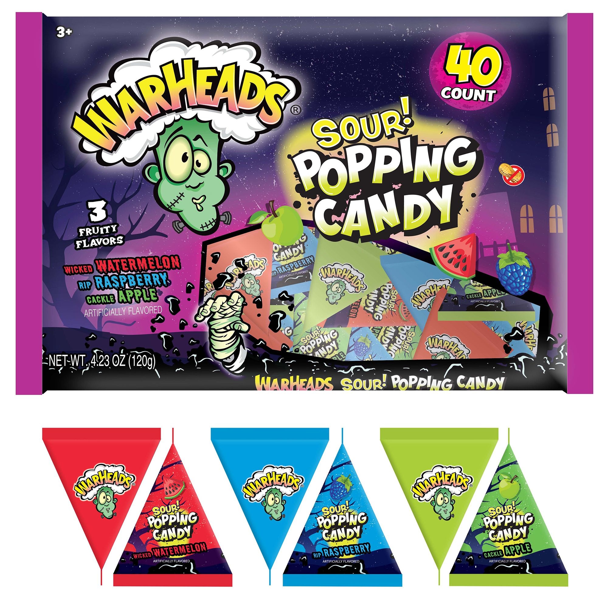 Warheads Sour Popping Candy, Watermelon/Apple/Raspberry