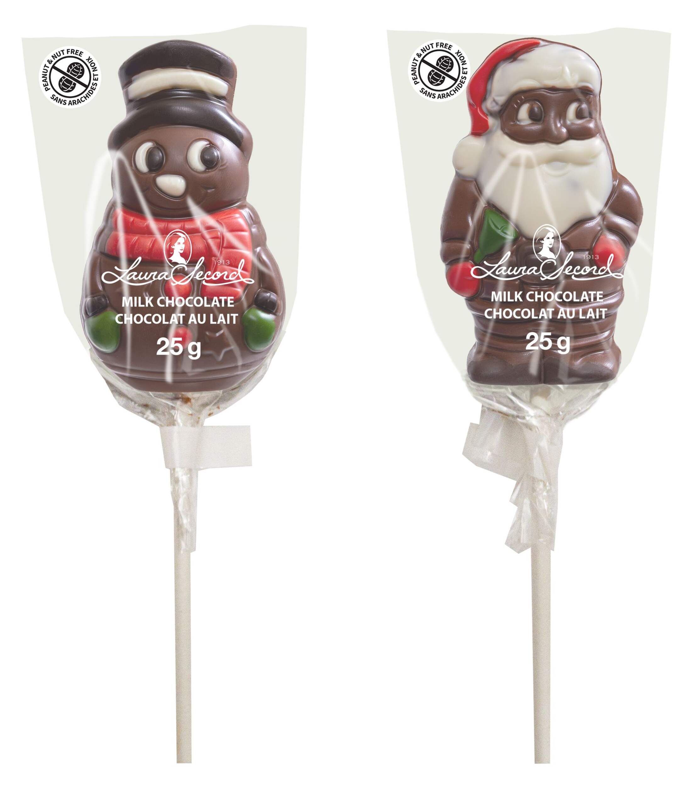 Laura Secord Santa & Snowman Christmas Chocolate Pops, Brown/Red, 25-g, for Christmas Front_Flat