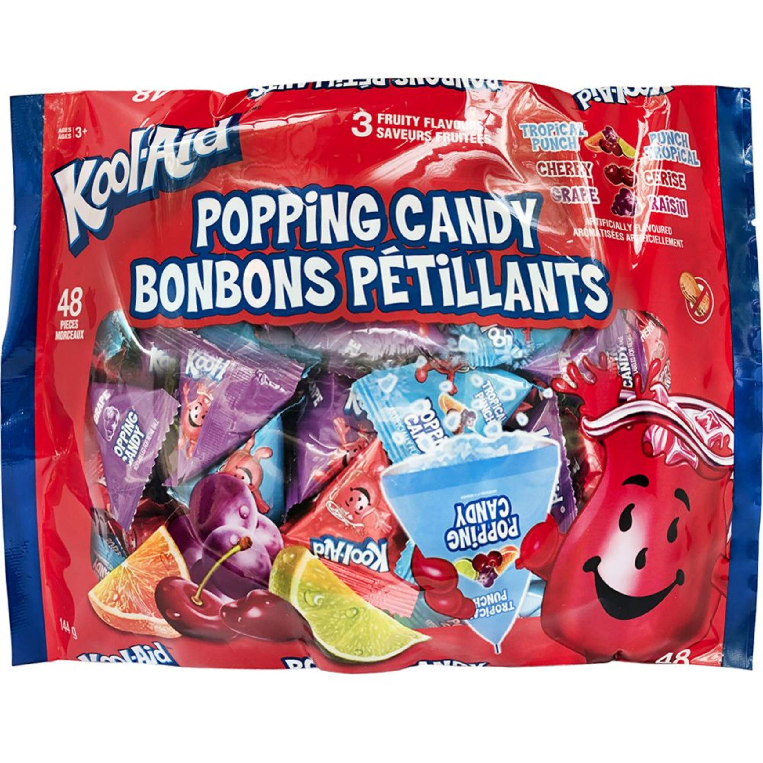 Kool-Aid Popping Candy, Tropical Punch/Cherry/Grape, Red, 144-g, 48-pk, Candy for Halloween Front_Flat