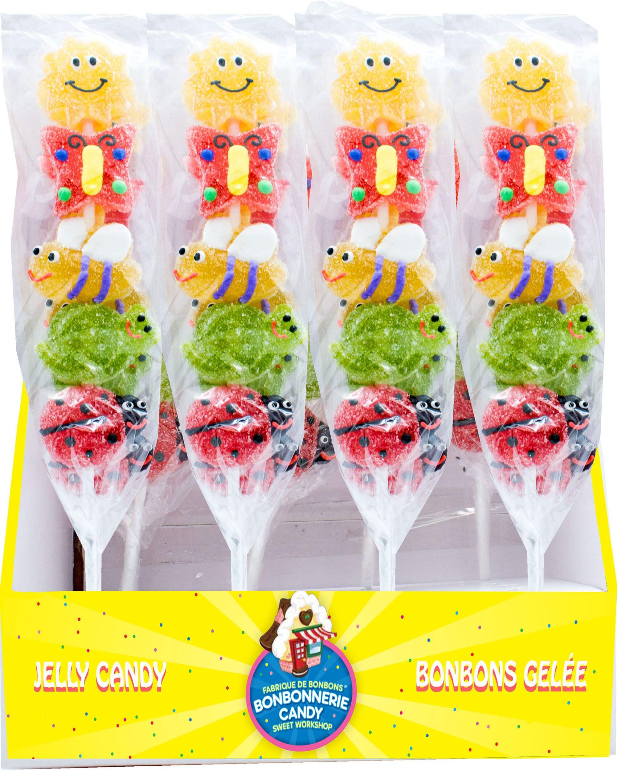 Lady Bug & Bumble Bee Jelly Spring Kabobs, Assorted Fruits, Multi-Coloured, 60-g, Chewy Candy, Assorted Fruit Candy, For Easter/Spring Front_Flat