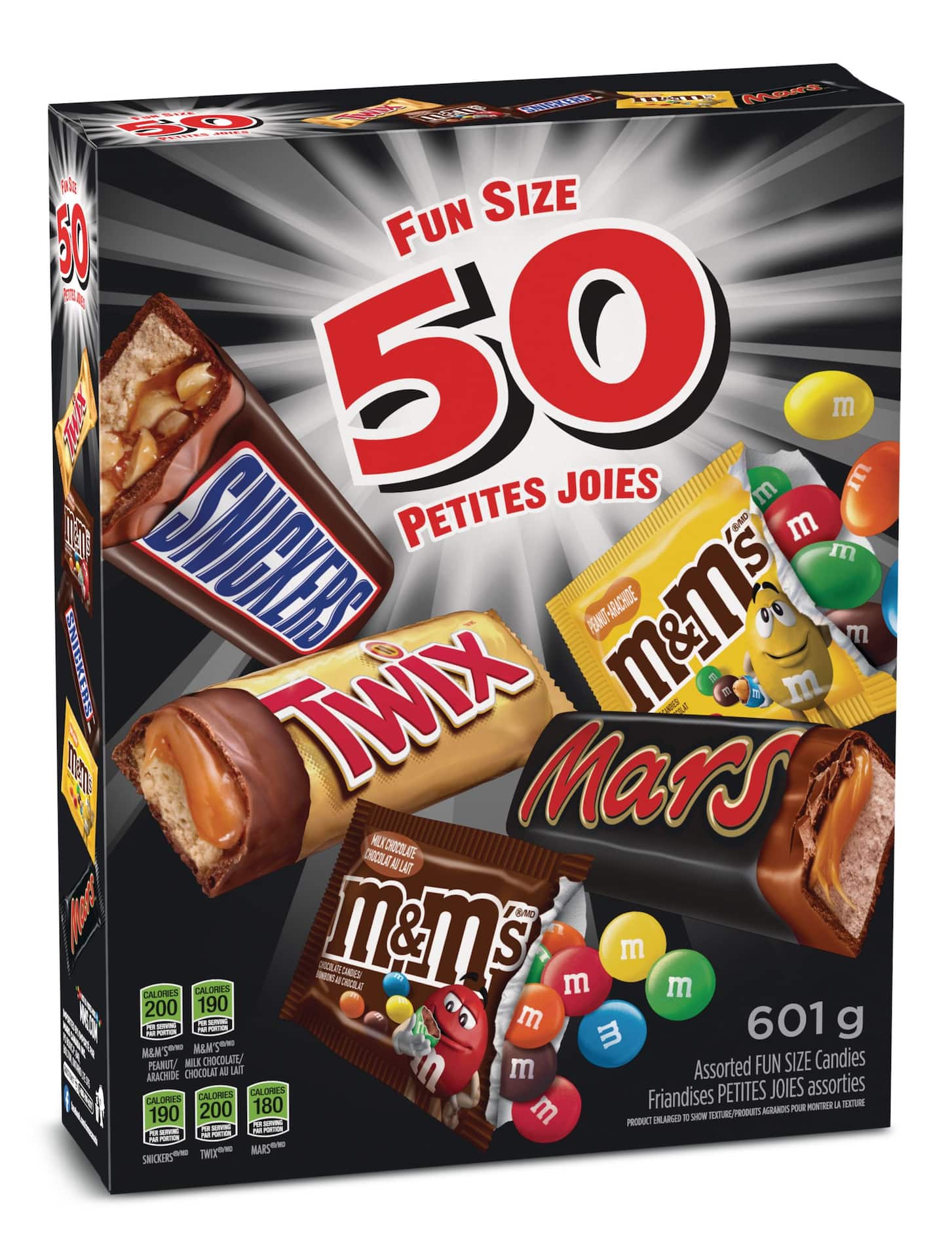 Mini Snickers/Twix/M&M/Mars variés, chocolat au lait, multicolore, 601 g,  paq. 50, bonbons d'Halloween