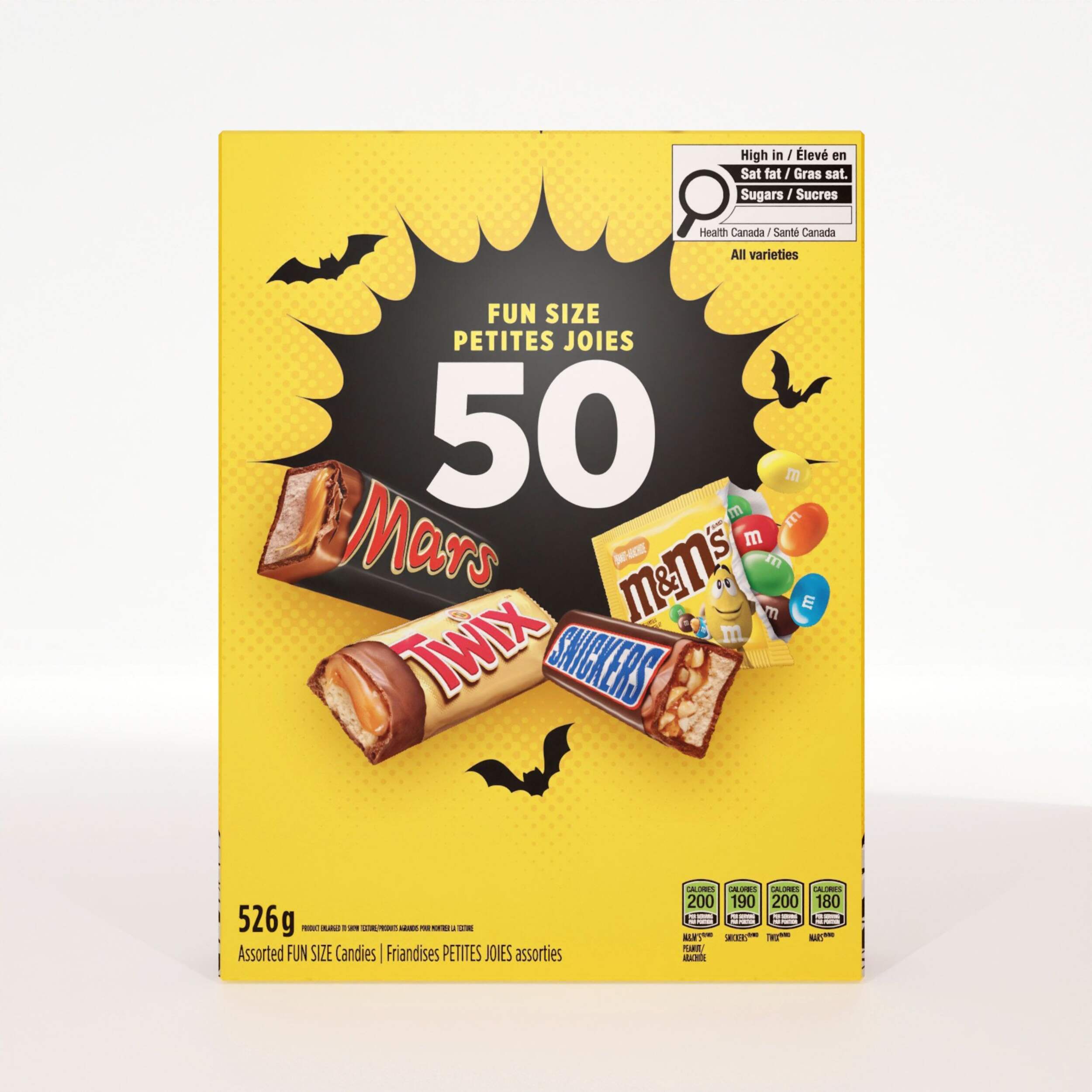 Assorted Mini Snickers/Twix/M&M/Mars, Milk Chocolate, Multi-Coloured, 601-g, 50-pk,  Halloween Candy Front_Flat