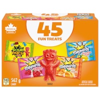 Maynards Assorted Mini Swedish Berries/Swedish Fish/Sour Patch Kids/Fuzzy Peach, Variety Pack, Multi-Coloured, 562-g, 45-pk, Candy for Halloween Front_Elevated
