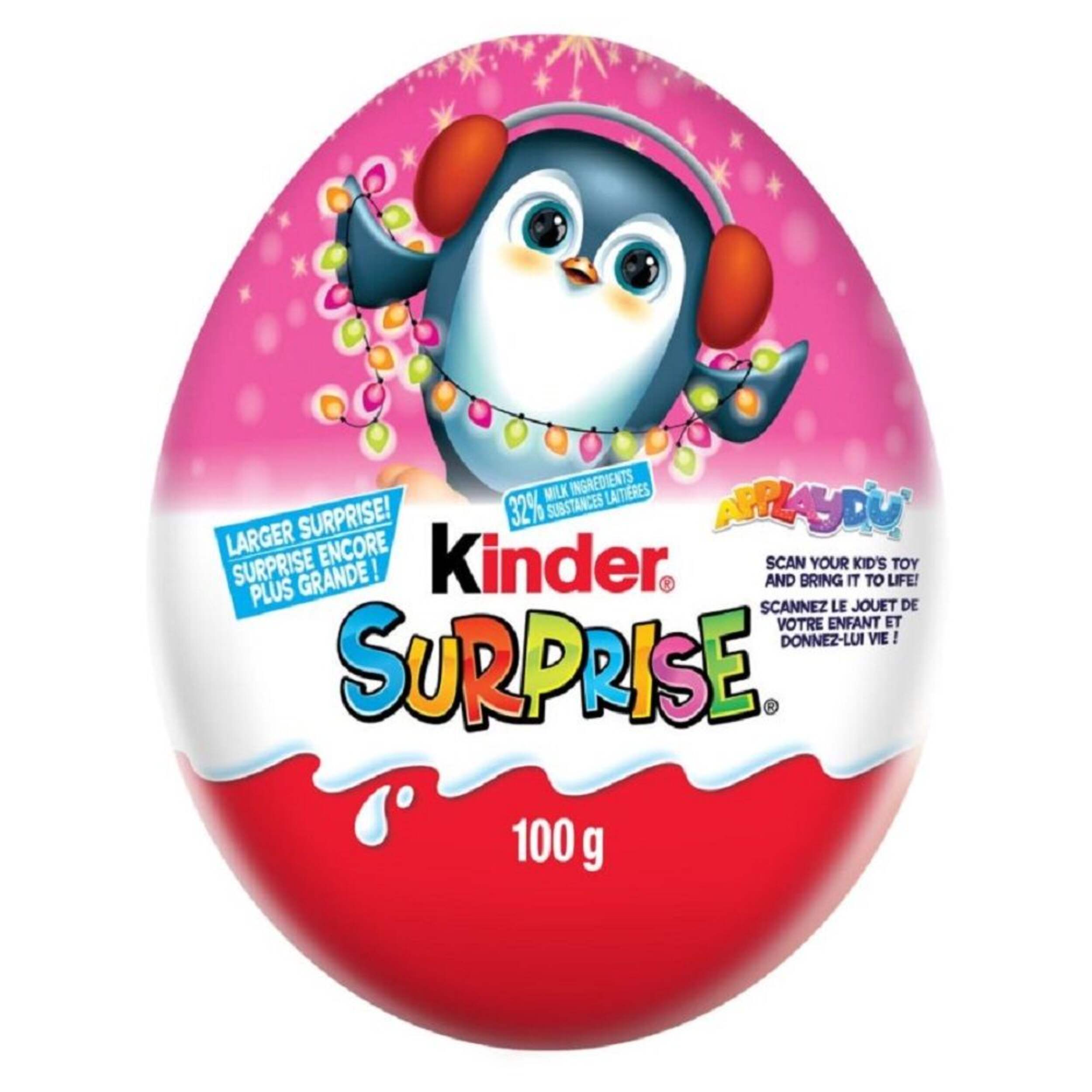 Kinder Uovo Pink Surprise Milk Chocolate & Toy, 100-g Front_Flat