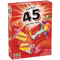 Assorted Mini Skittles & Starburst, Variety Pack, Multi-Coloured, 554-g, 45-pk, Candy for Halloween Front_Angled_Right