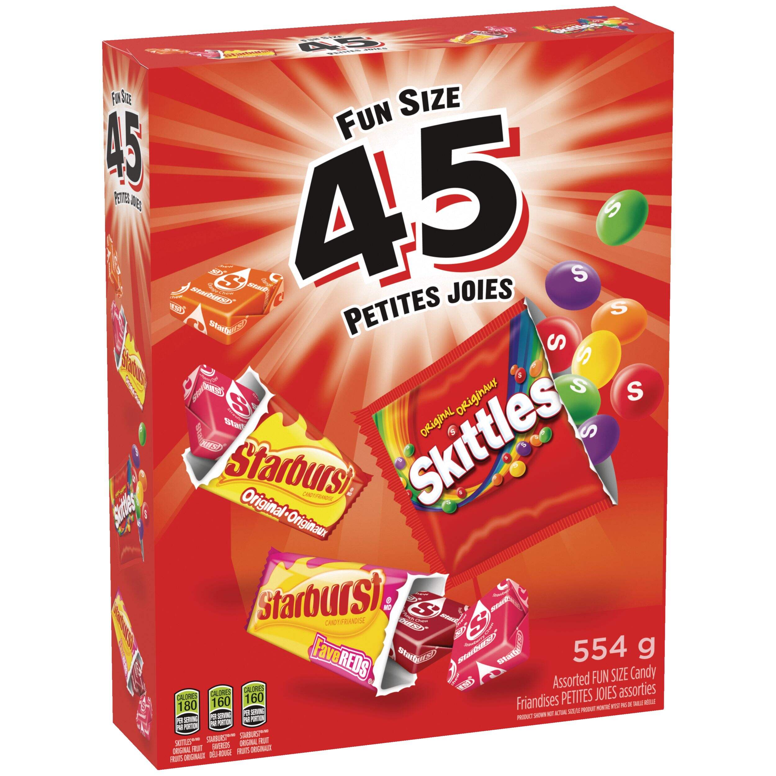 Assortiment de mini Skittles et Starburst, couleurs variées, 554 g, paq. 45, friandises pour l'Halloween Front_Angled_Right