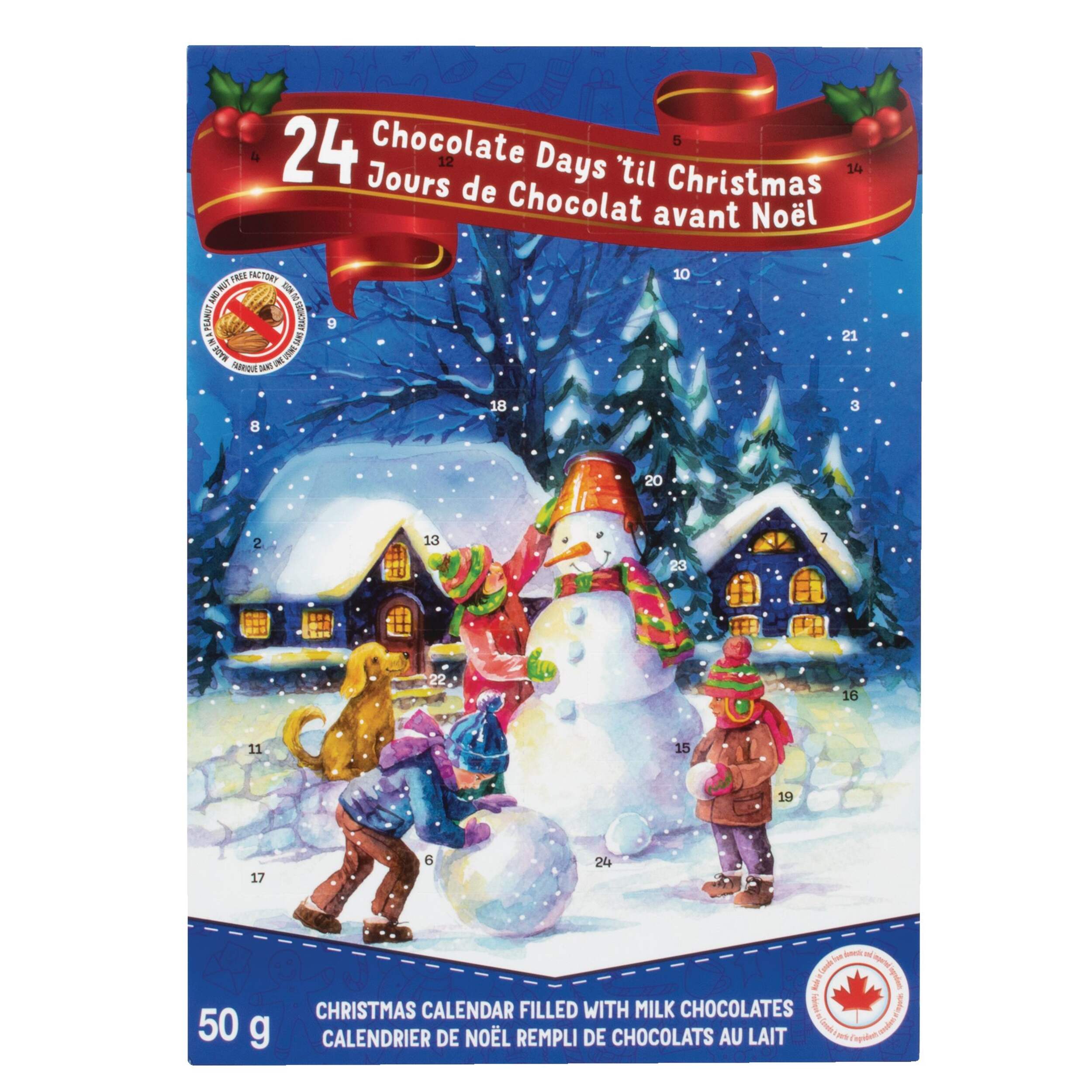 Jean-Talon - Calendrier de l'avent de Noël, assortiment de chocolat, 50 g Front_Flat
