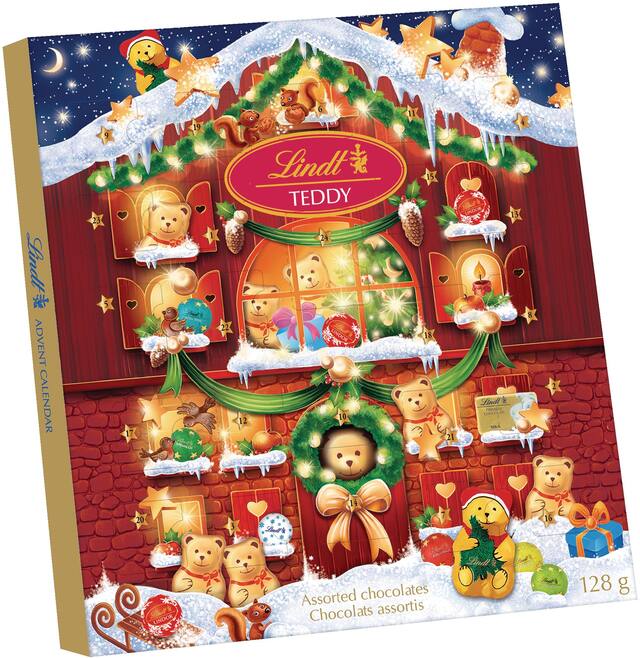 Lindt Teddy Bear Assorted Chocolate Holiday Advent Calendar, 128g