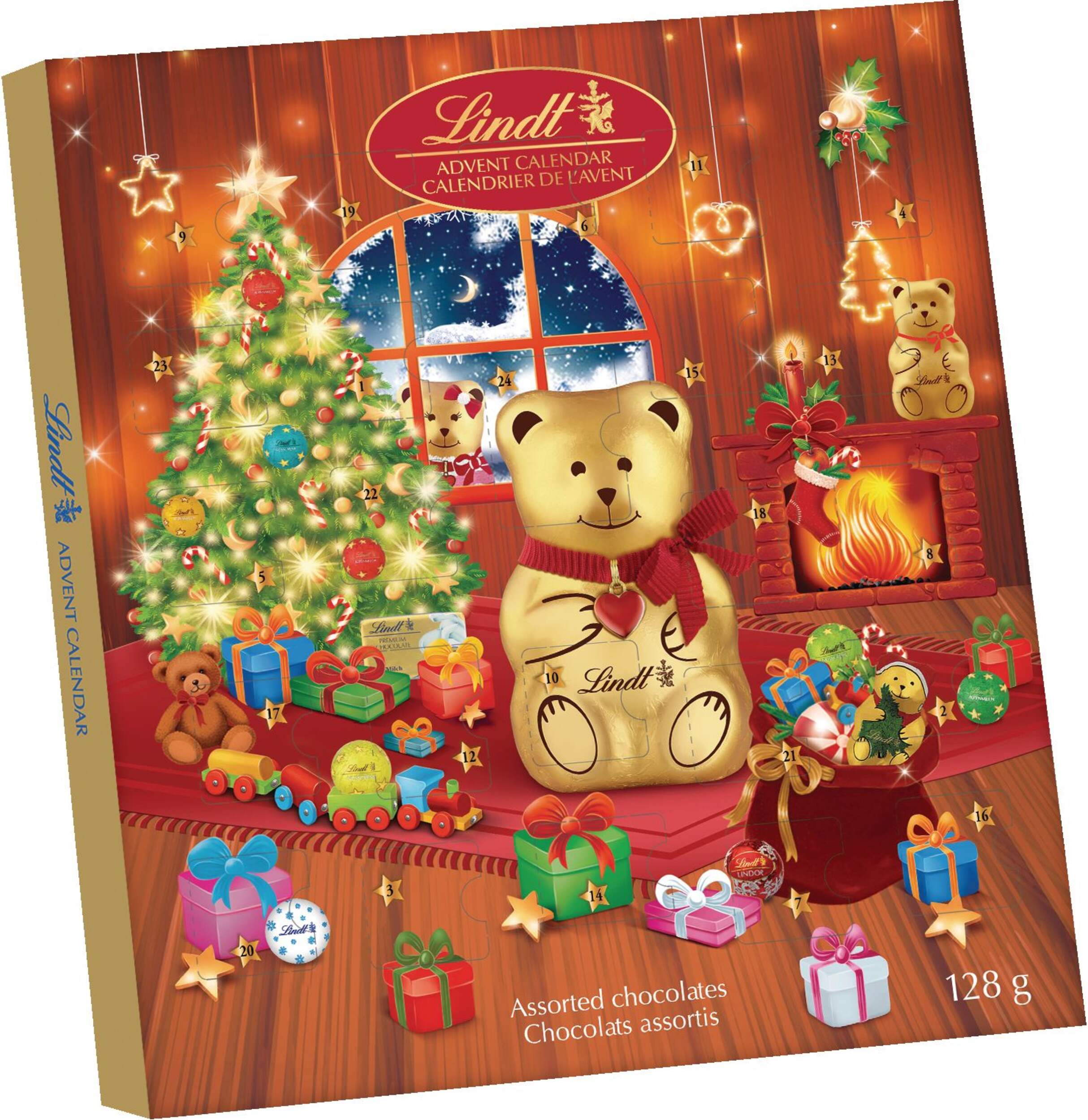 Lindt Teddy Bear Assorted Chocolate Holiday Advent Calendar, 128g