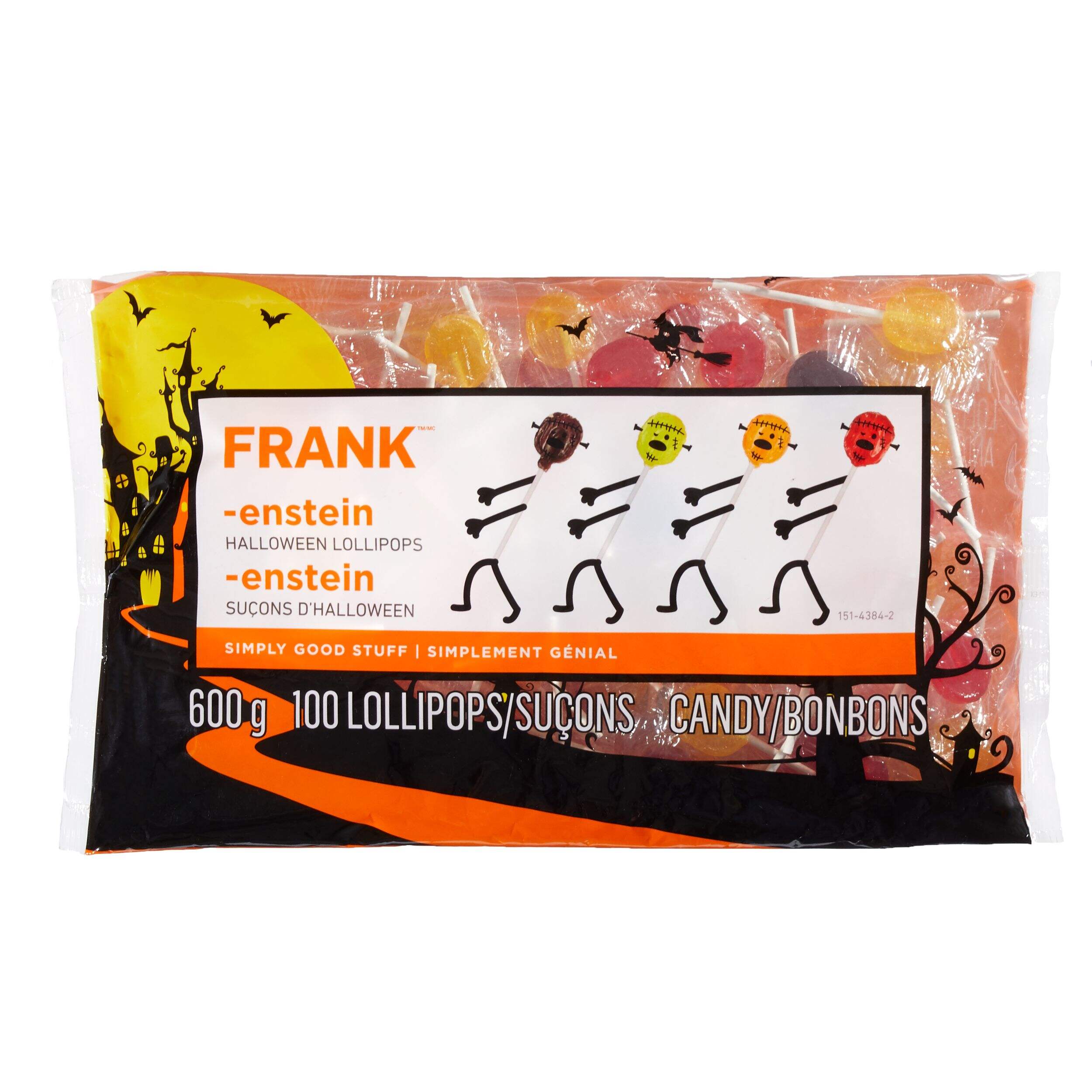 FRANK Enstein Lollipops, Variety Pack, Multi-Coloured, 600-g, 100-pk, Candy for Halloween Front_Flat