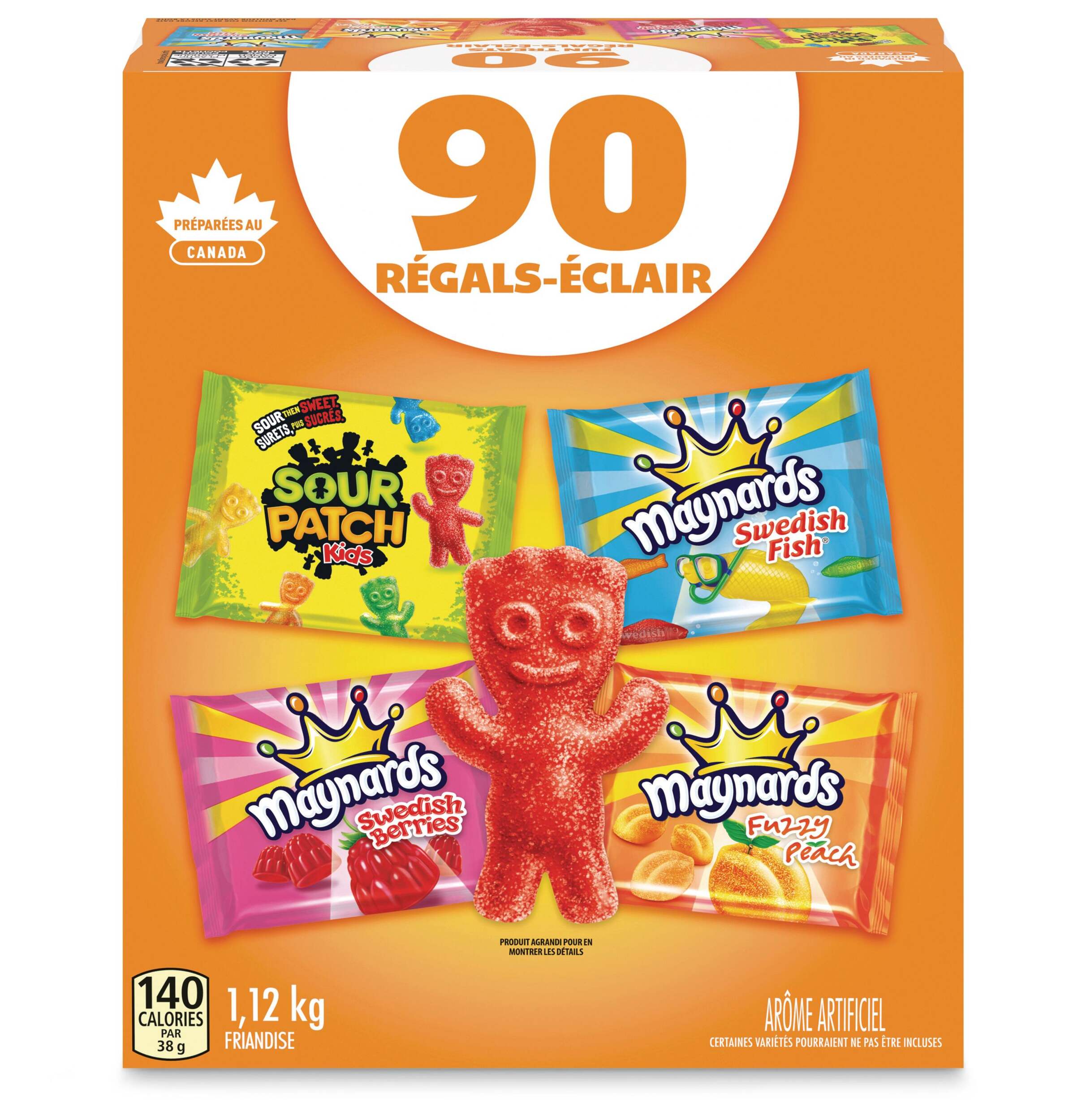 Maynards – assortiment de petits fruits suédois, poissons suédois, bonbons surs pour enfants, pêches duveteuses, multicolore, 1,12 kg, paq. 90 friandises pour l'Halloween Front_Flat