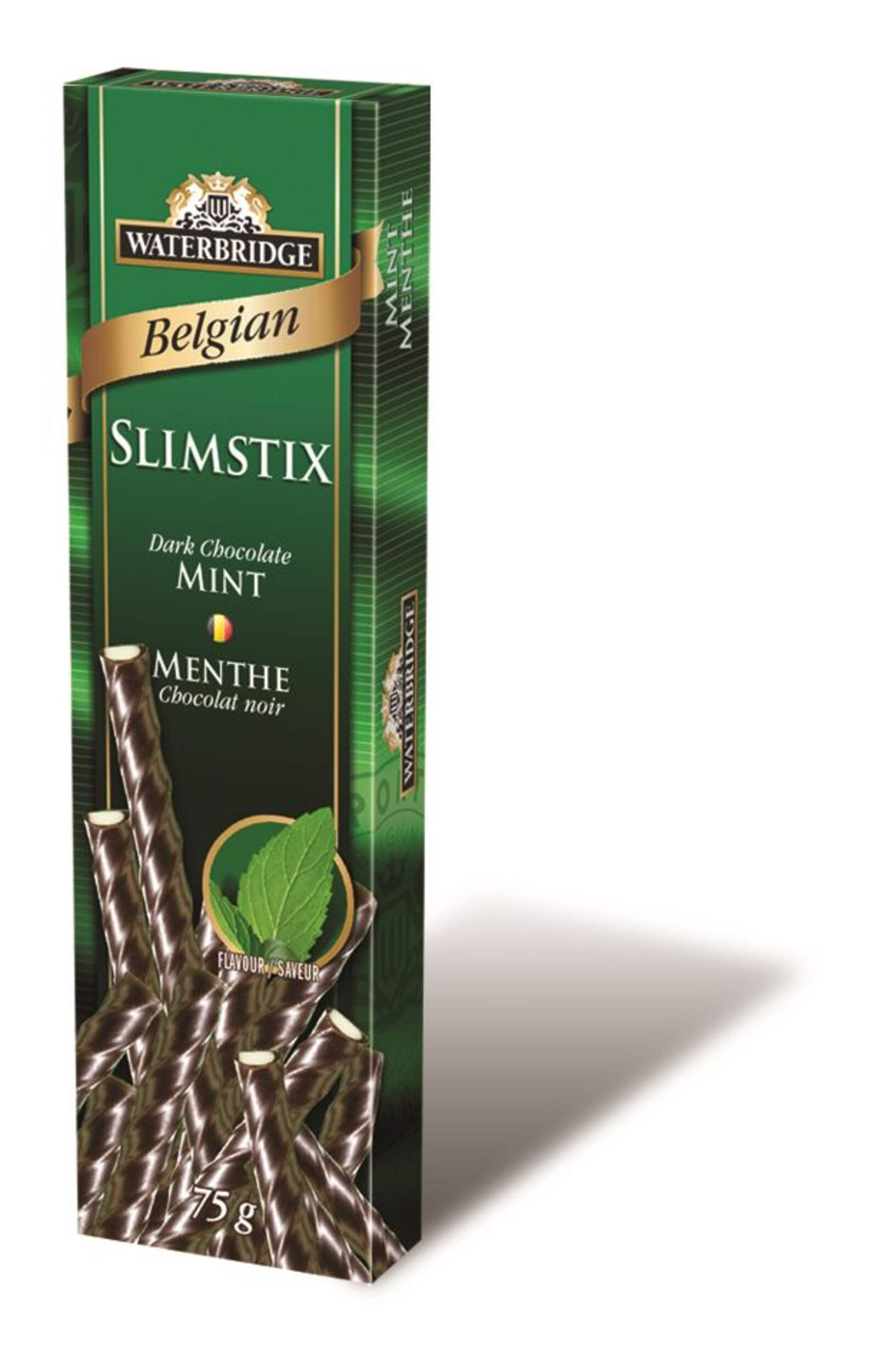 Waterbridge Belgian Dark Chocolate Mint Slimstix, 75-g Front_Angled_Left