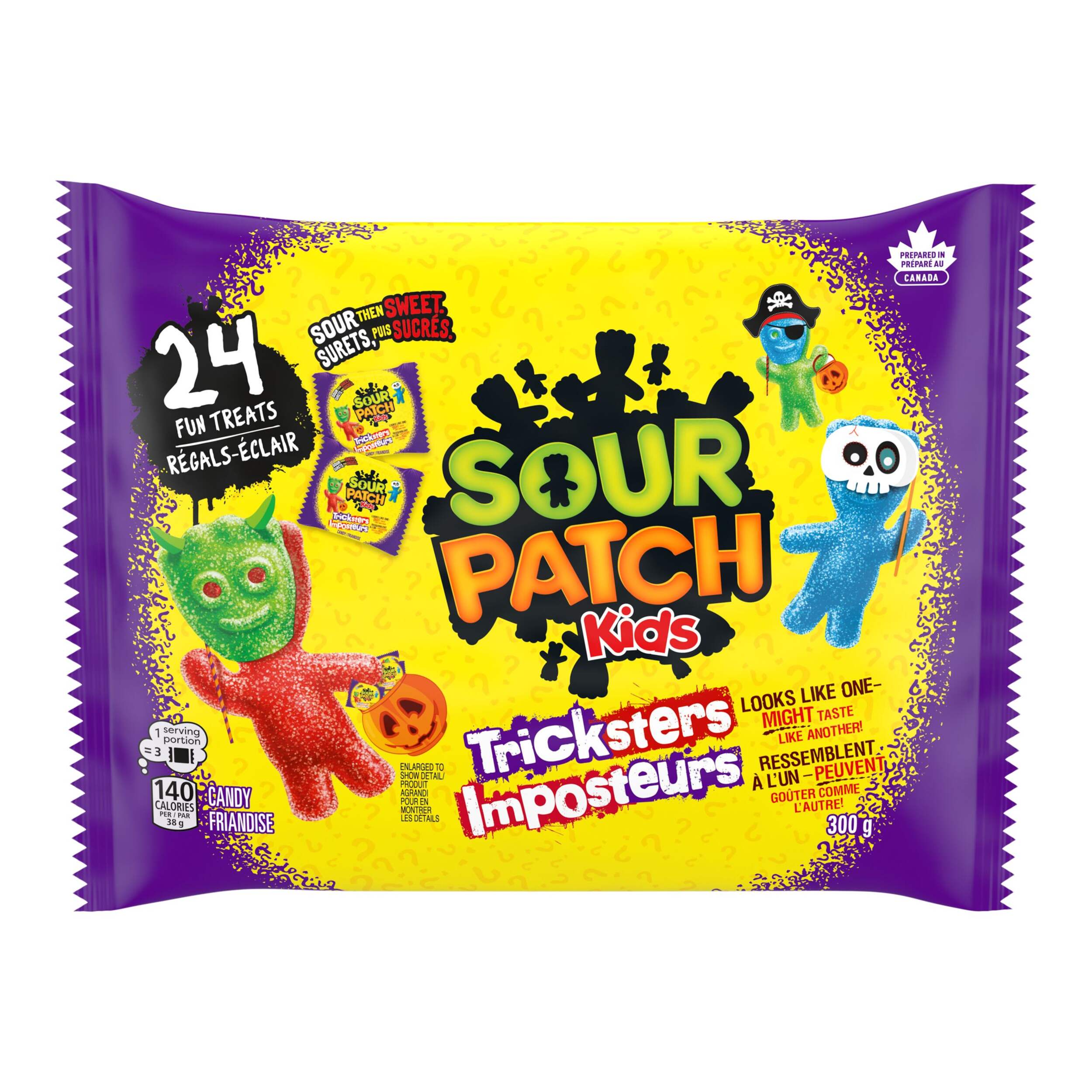Maynards Sour Patch Kids Tricksters, aigre-doux, multicolore, 300 g, paq. 24 friandises pour l'Halloween Front_Flat