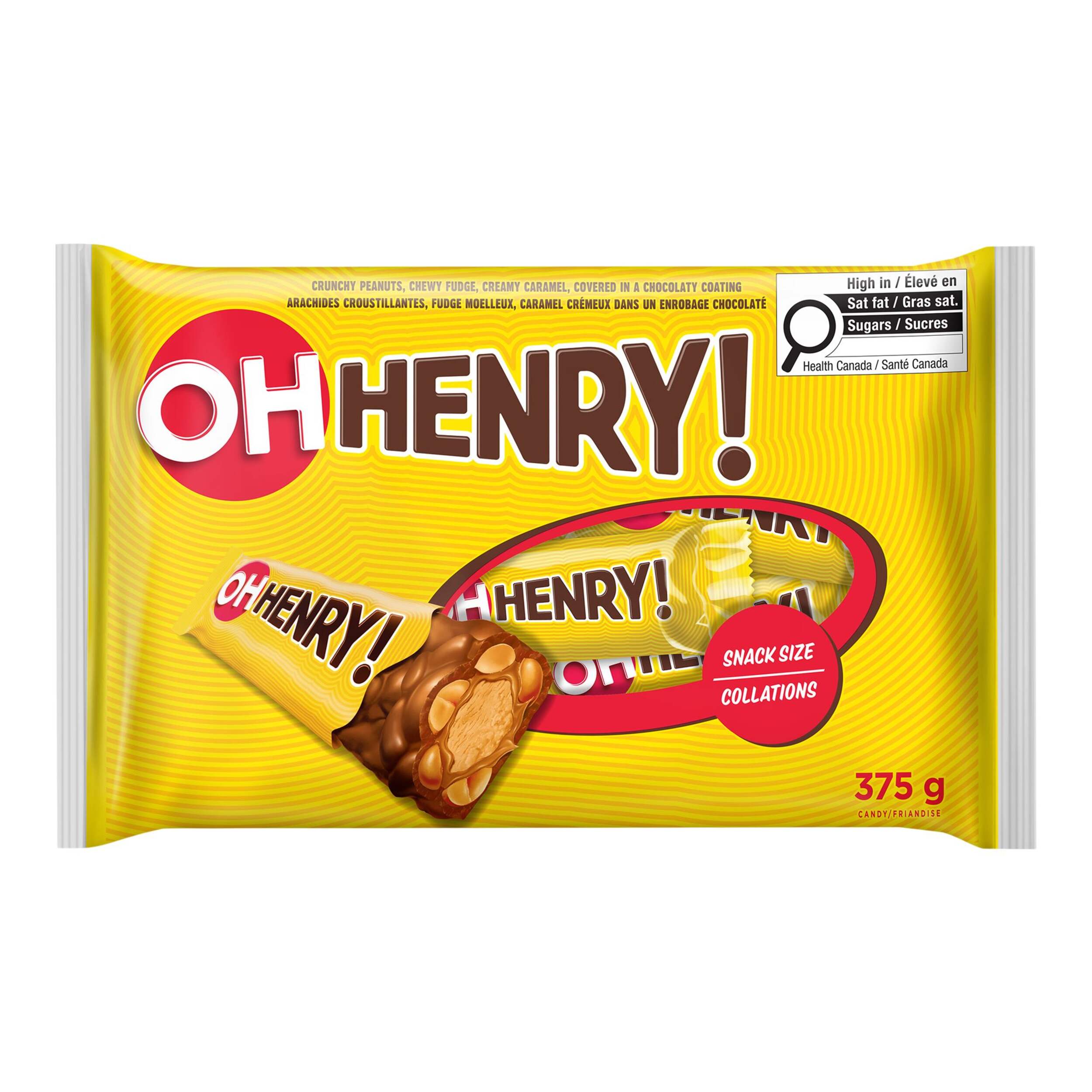 Mini Oh Henry! Bars, Milk Chocolate, Yellow, 375-g, 25-pk, Candy for Halloween Front_Flat