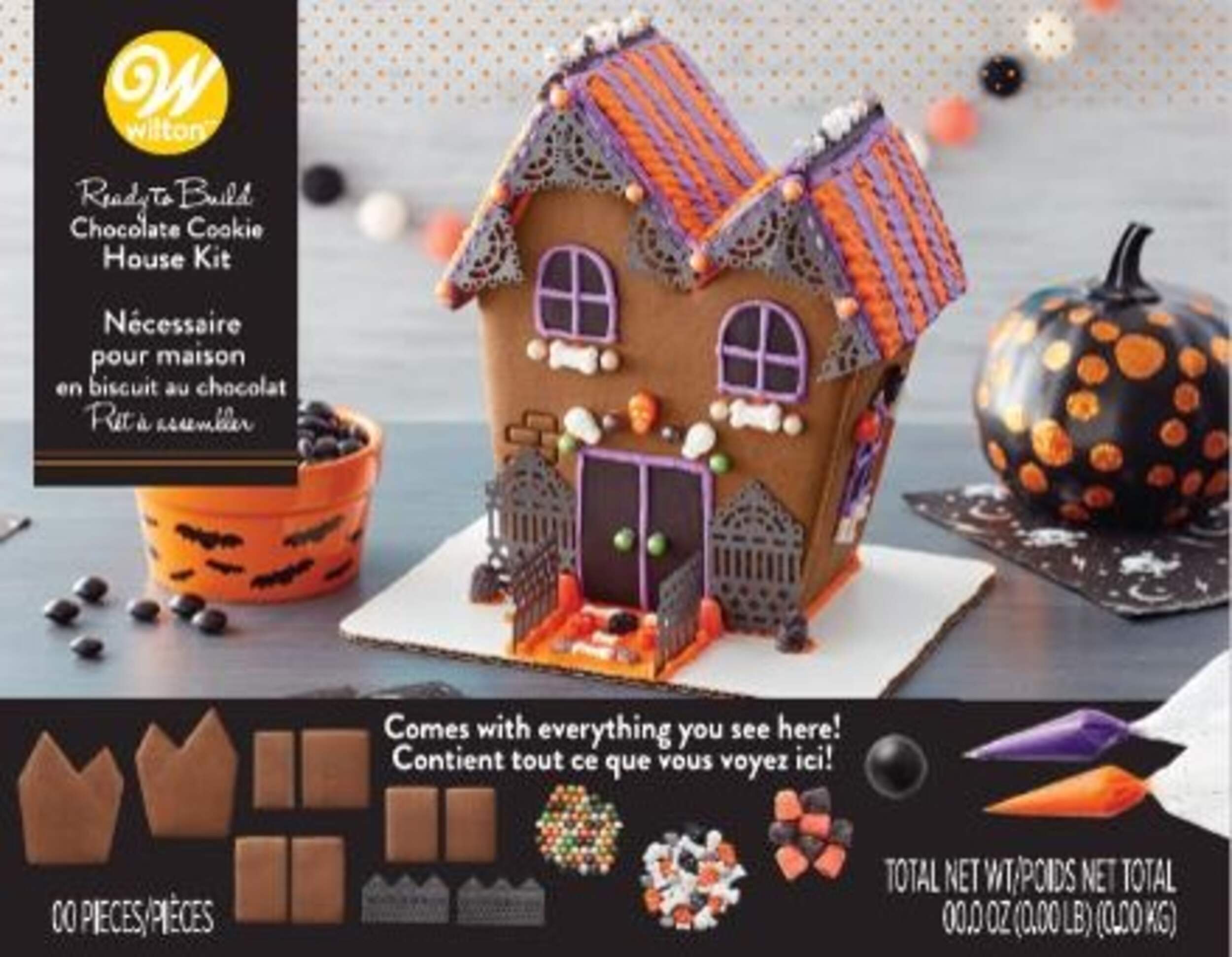 Wilton Ready-to-Build Cookie Haunted House Kit, Chocolate, Brown, 770-g, 100-pk, Cookie for Halloween Front_Flat