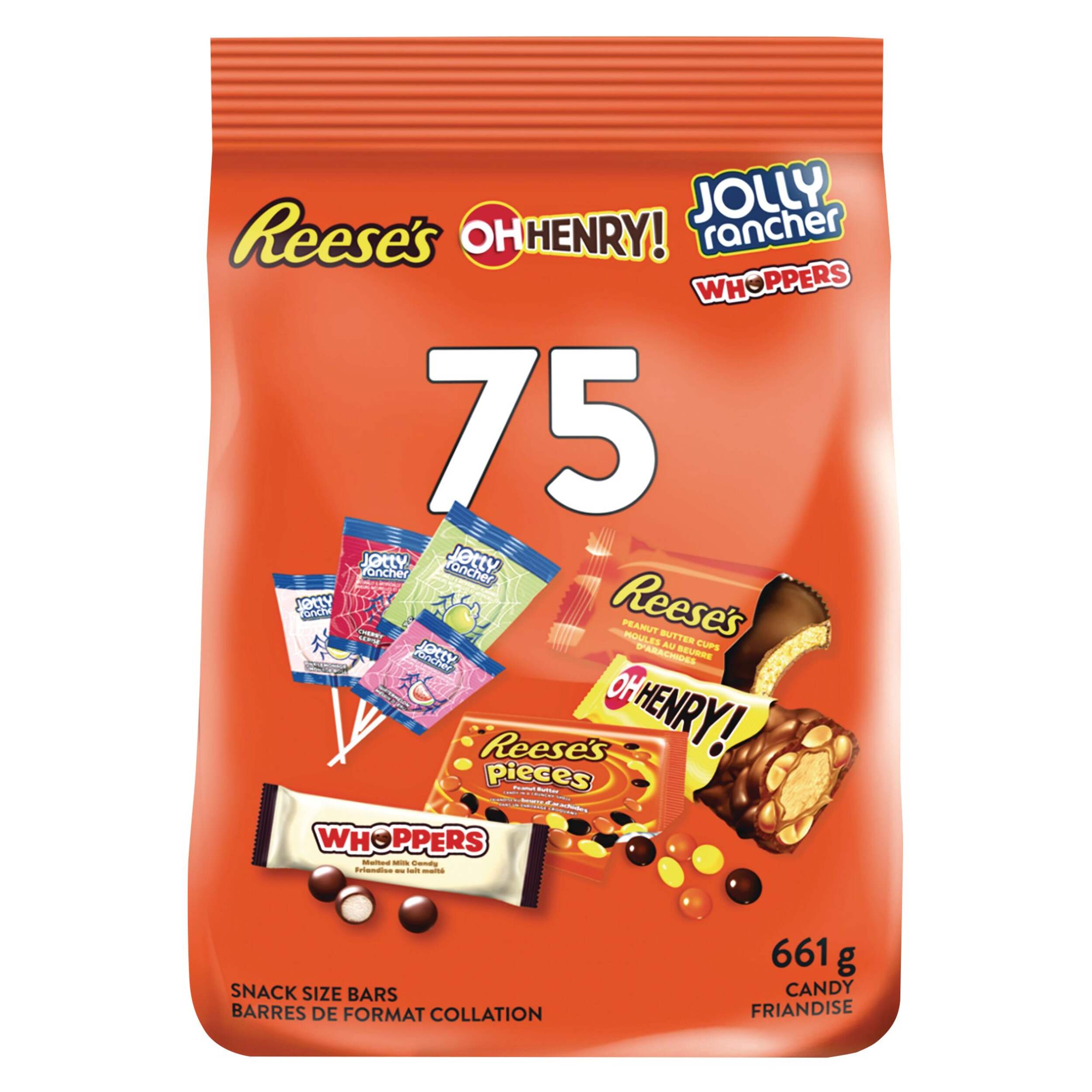 Assorted Mini Reeses/Oh Henry/Jolly Rancher/Whoppers, Variety Pack, Multi-Coloured, 661-g, 75-pk, Candy for Halloween Front_Flat