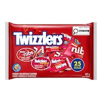 Assorted Mini Twizzlers/Nibs/Pull n' Peels, Strawberry, Red, 317-g, 25-pk, Candy for Halloween Front_Flat