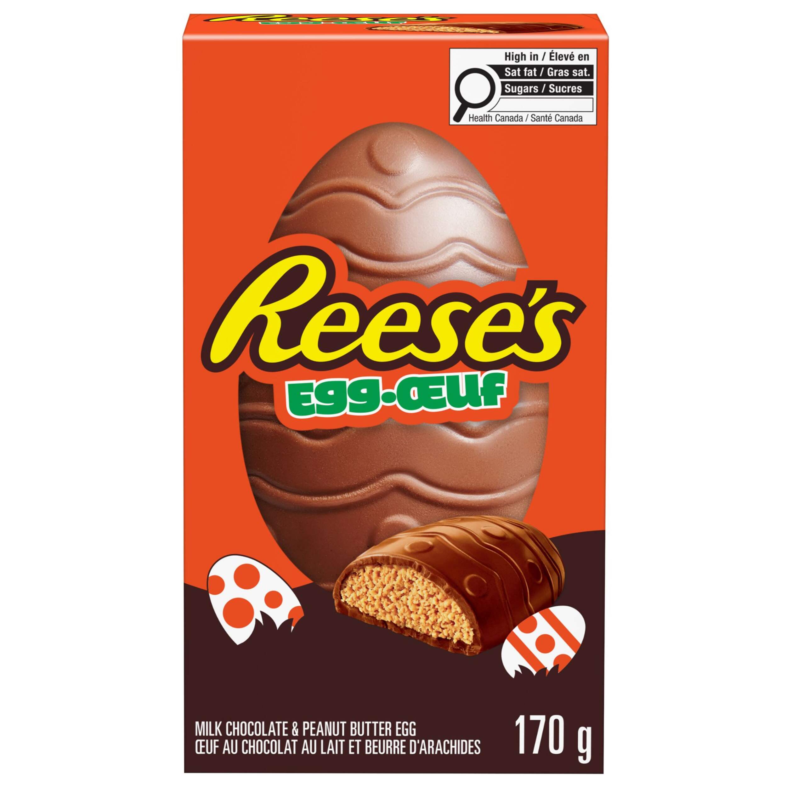 Reese's Milk Chocolate and Peanut Butter Big Easter Egg for Easter Hunts, 170g Front_Elevated