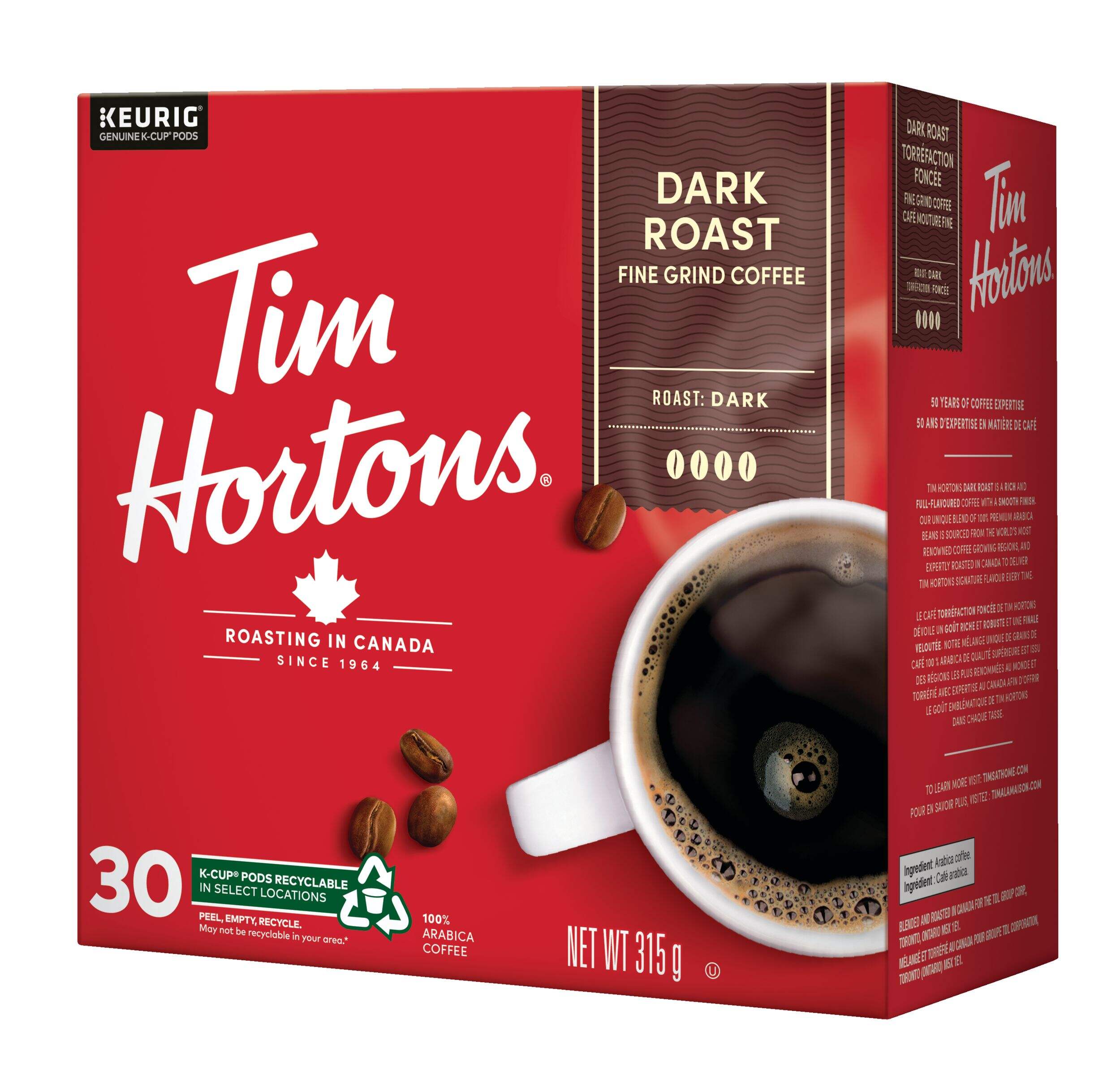 Keurig Tim Horton's Dark Roast K-Cup® Coffee Pods, 315-g, 30-pk Front_Angled_Left