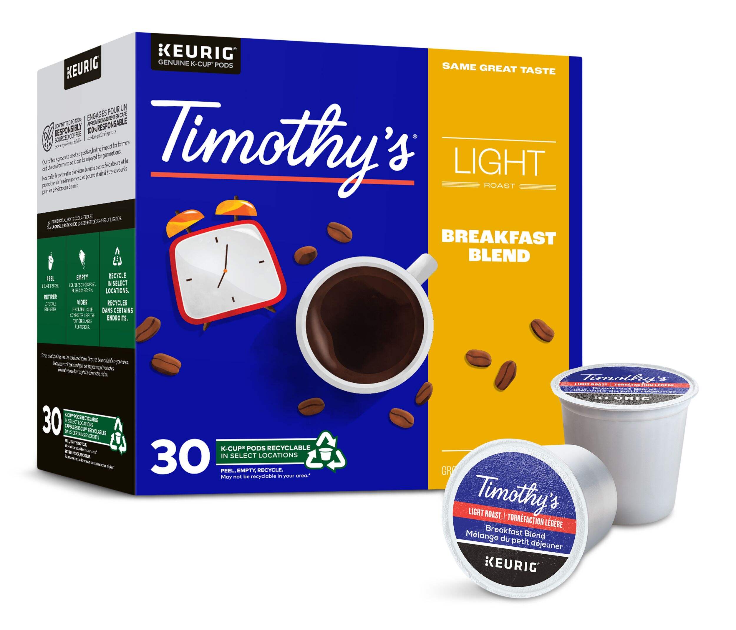 Keurig Timothy's Breakfast Blend Light Roast K-Cup® Coffee Pods, 267-g, 30-pk Front_Angled_Right