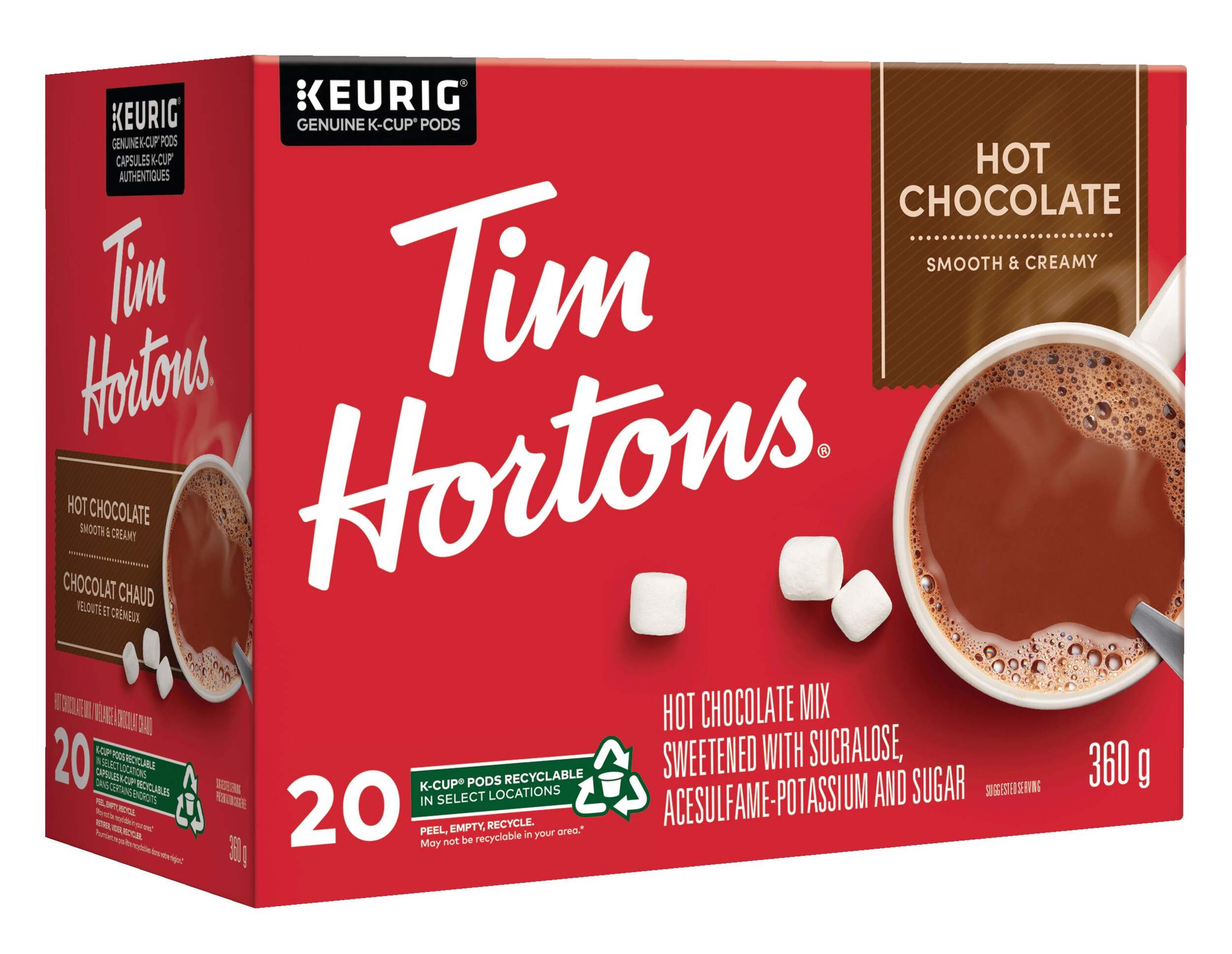 Keurig Tim Hortons Hot Chocolate Smooth & Creamy K-Cup® Pods, 360-g, 20-pk Front_Angled_Right