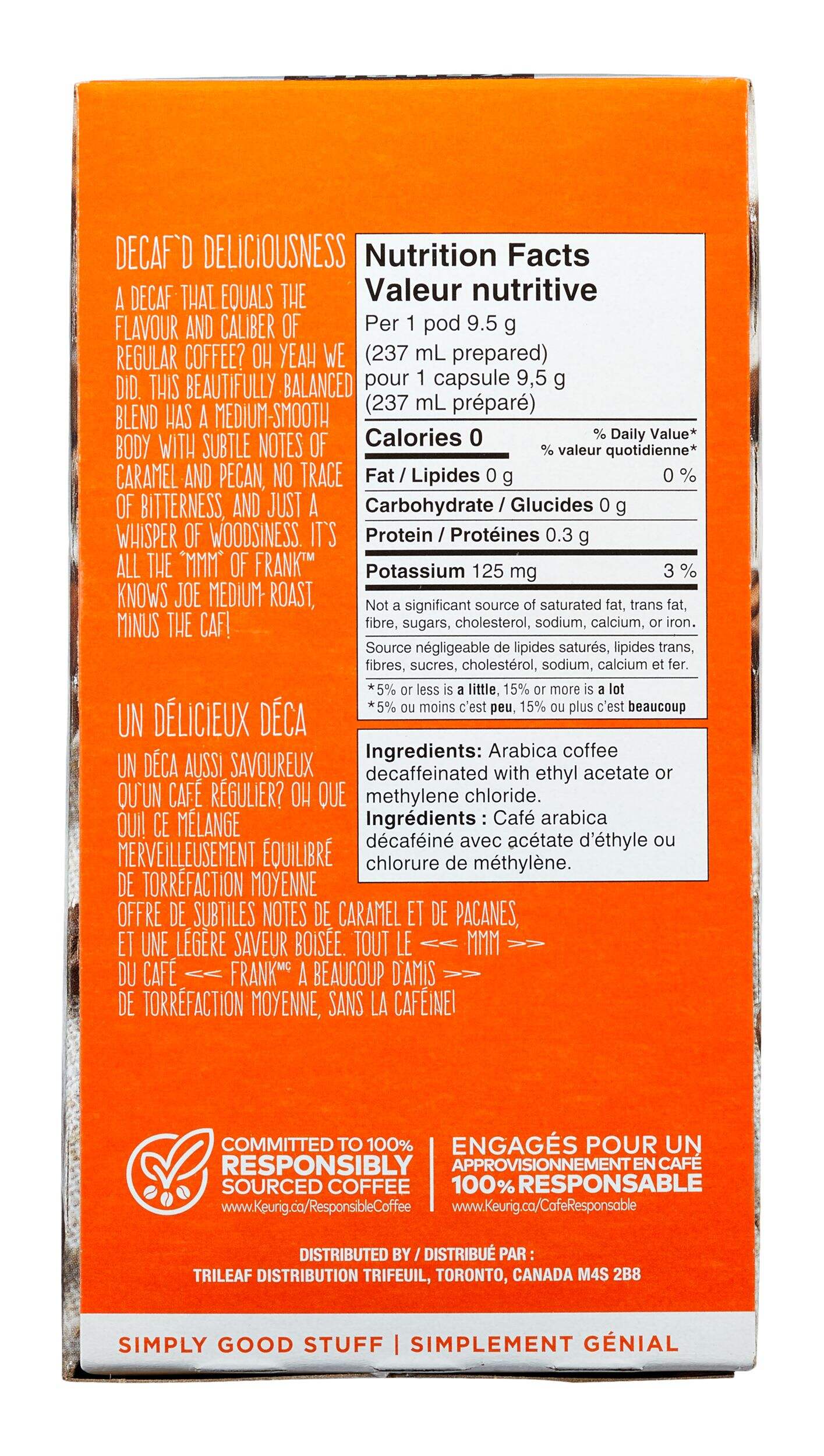 FRANK Dreams of Beans Medium Roast K-Cup® Coffee Pods, 285-g, 30-pk, Keurig Compatible Back_Flat